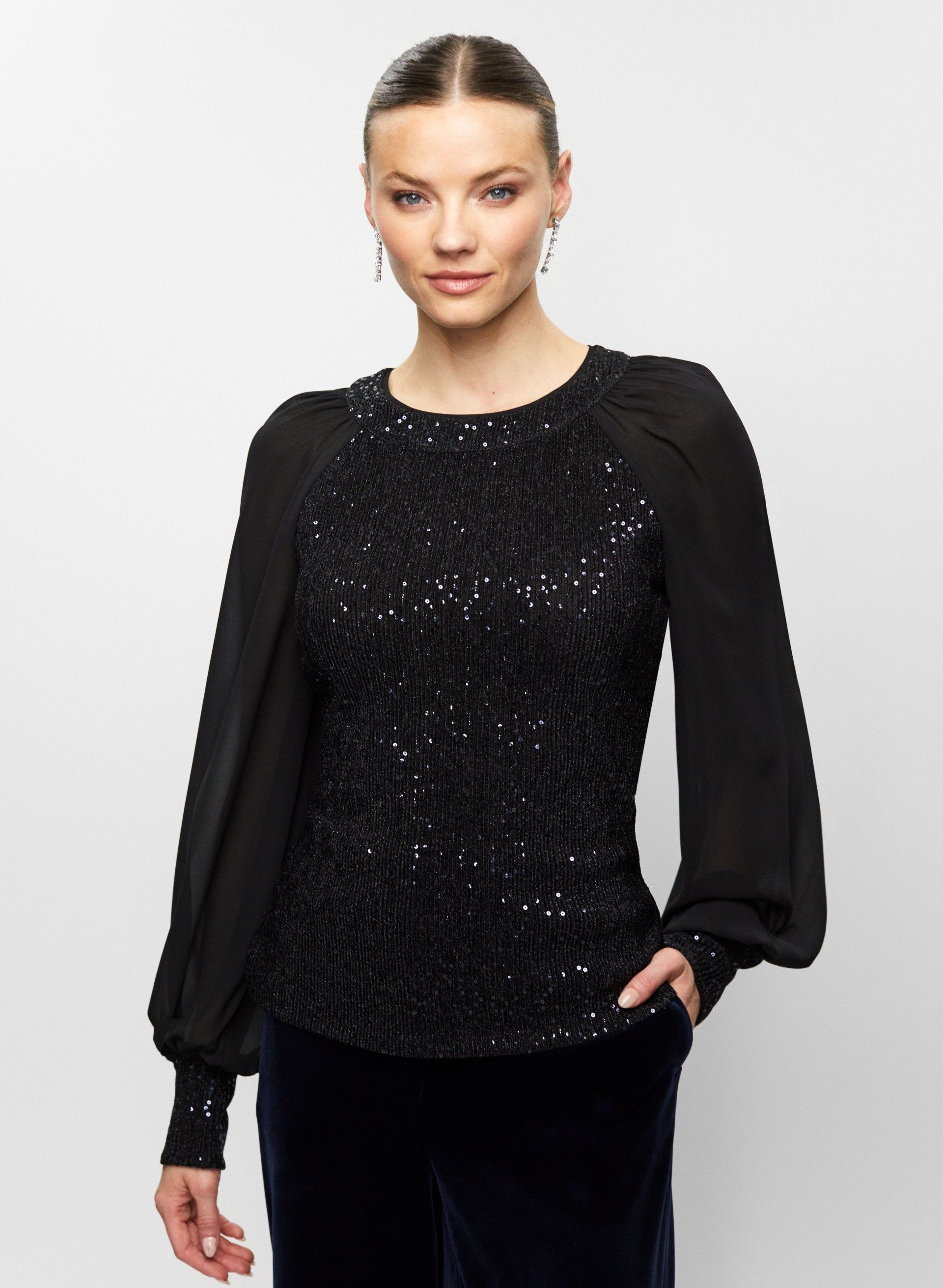 Sequin Embellished Chiffon Sleeve Top sold by Melanie Lyne product image thumbnail 5