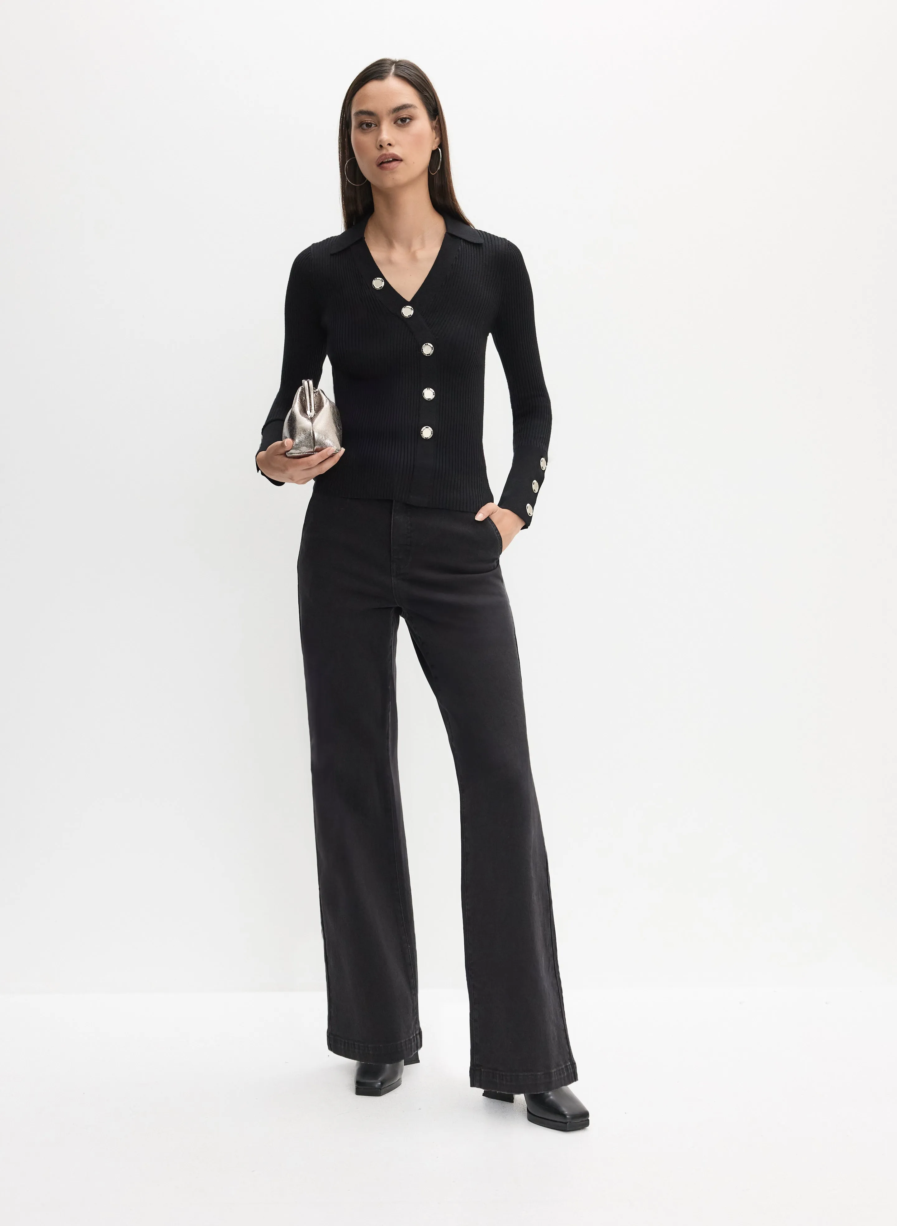 Button-Up Sweater & Wide Leg Jeans sold by Melanie Lyne