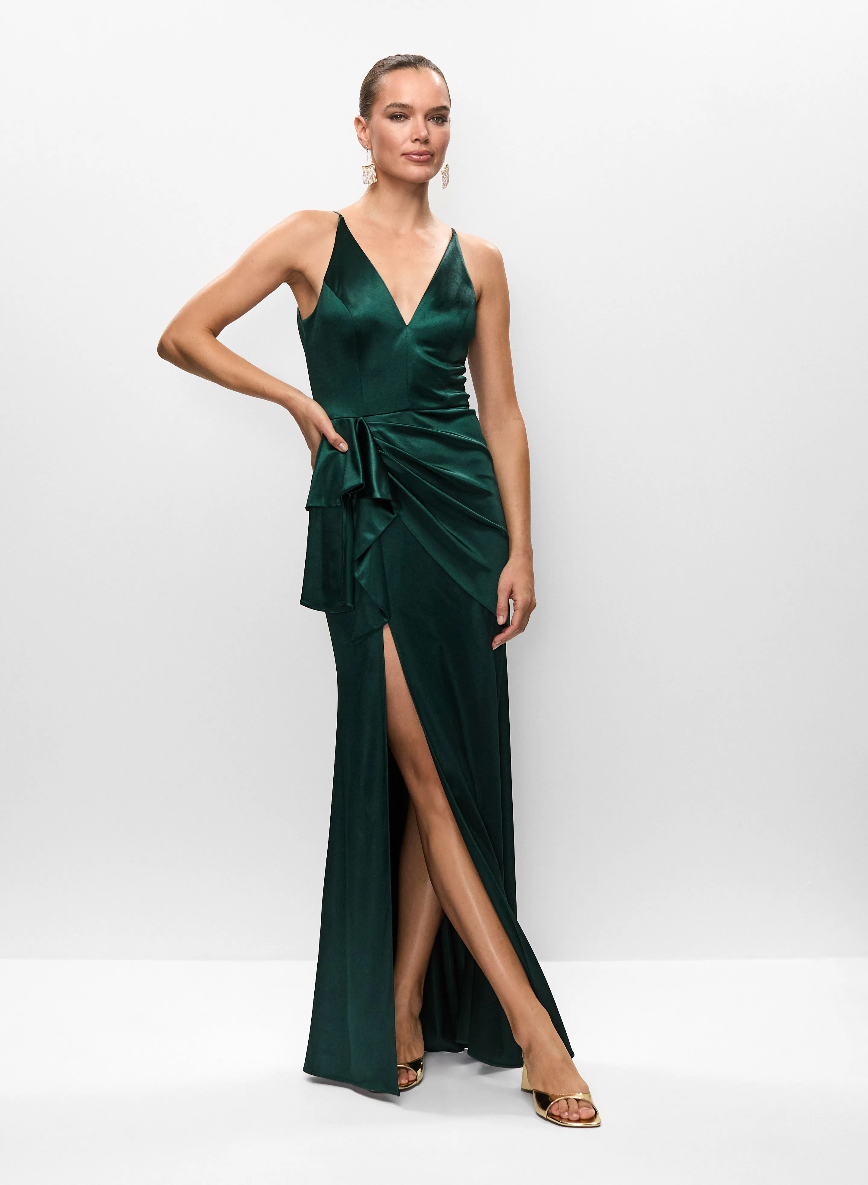 V-Neck Satin Flounce Dress Parallel - Main Image