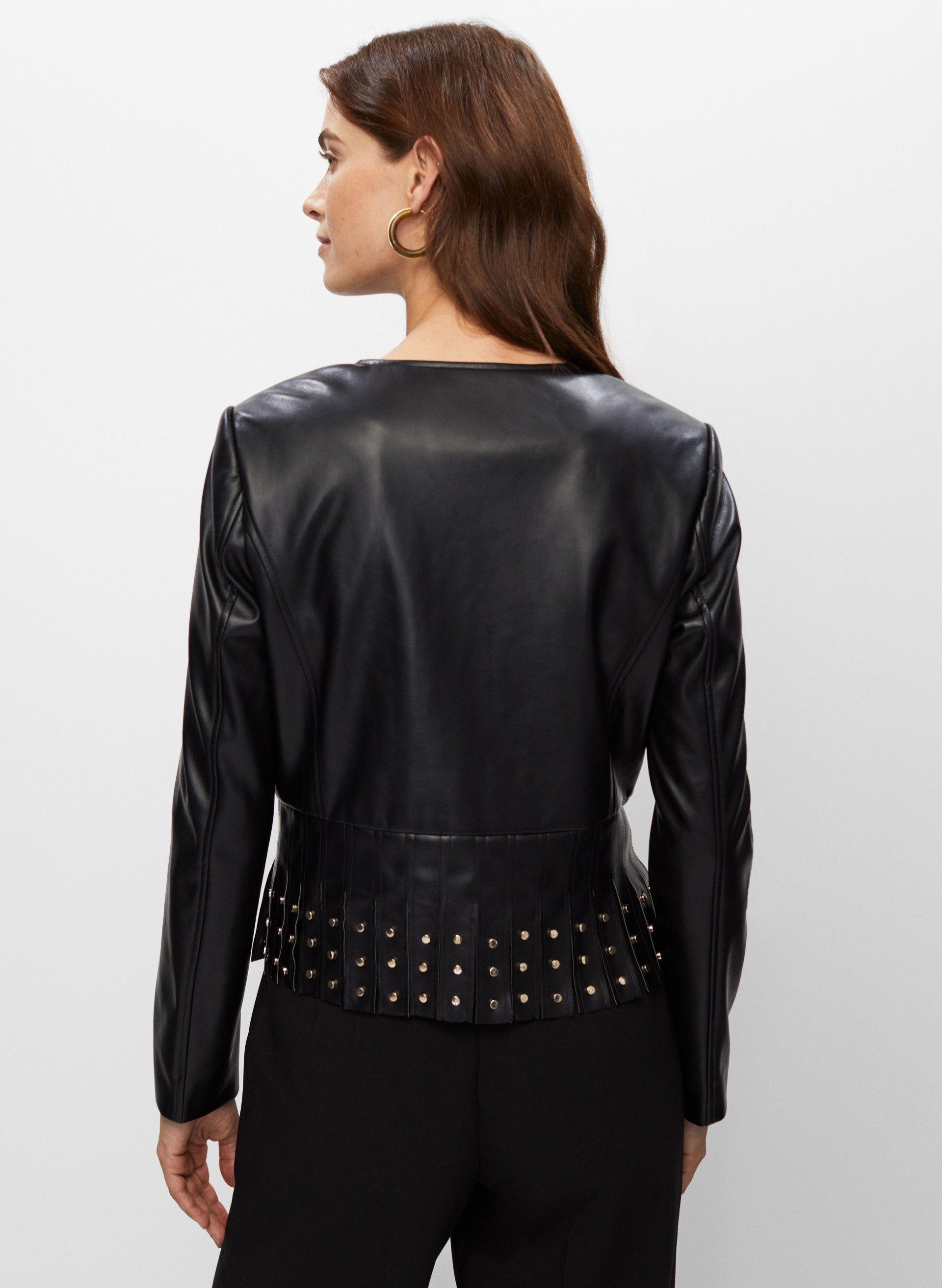Fringe & Stud Detail Vegan Leather Jacket sold by Melanie Lyne product image thumbnail 2