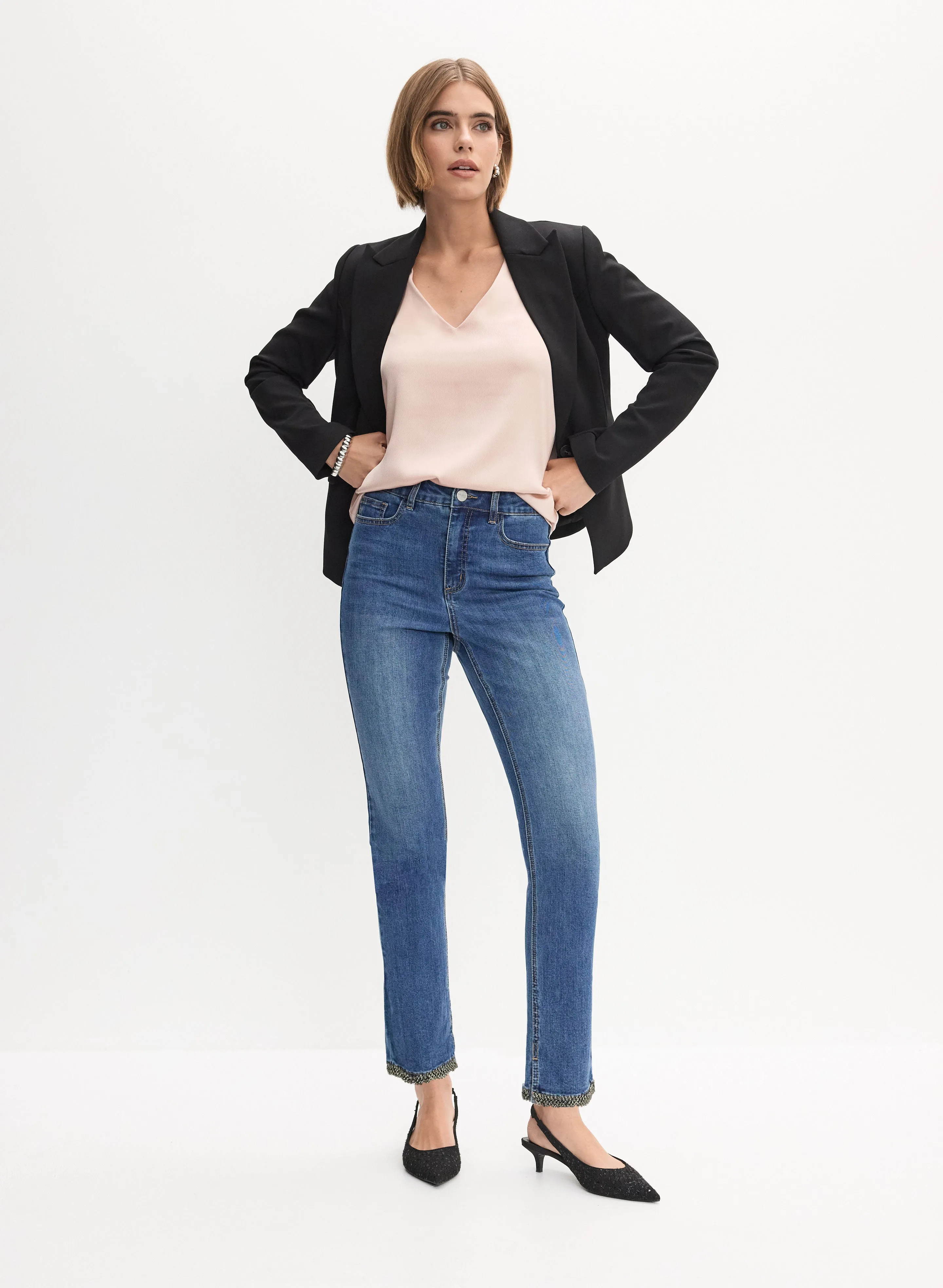 Notch Collar Jacket & Hem Detail Jeans sold by Melanie Lyne