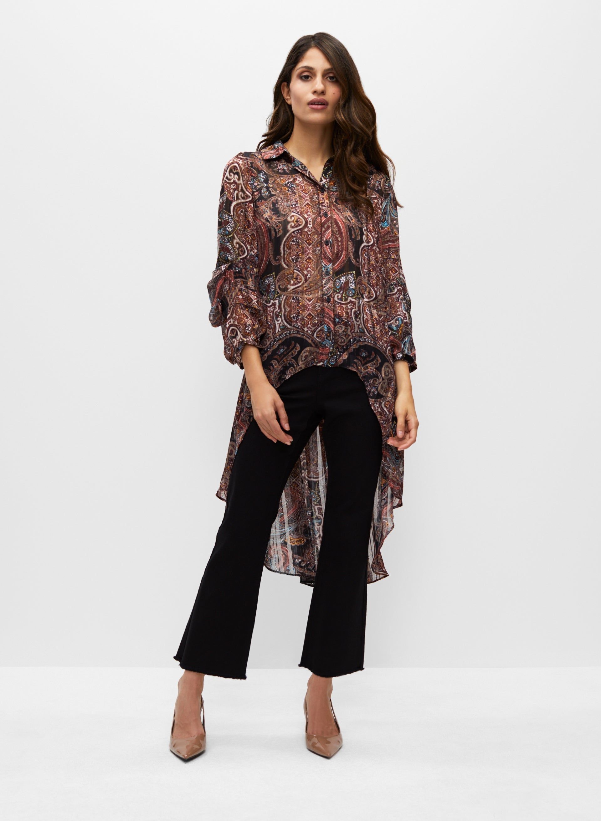 Paisley Print Asymmetric Button-Up Tunic sold by Melanie Lyne