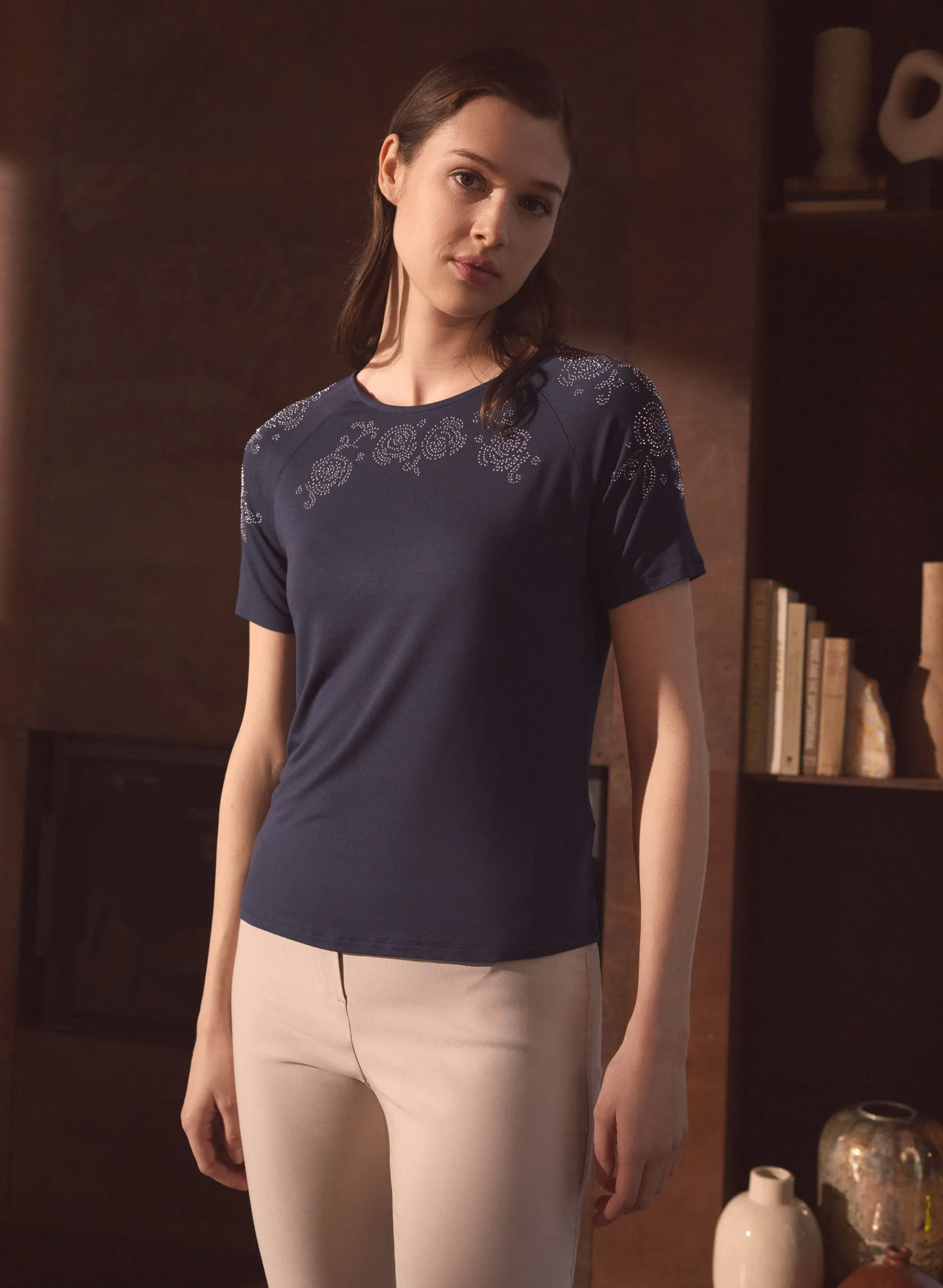 Rhinestone Rose Detail Tee sold by Melanie Lyne