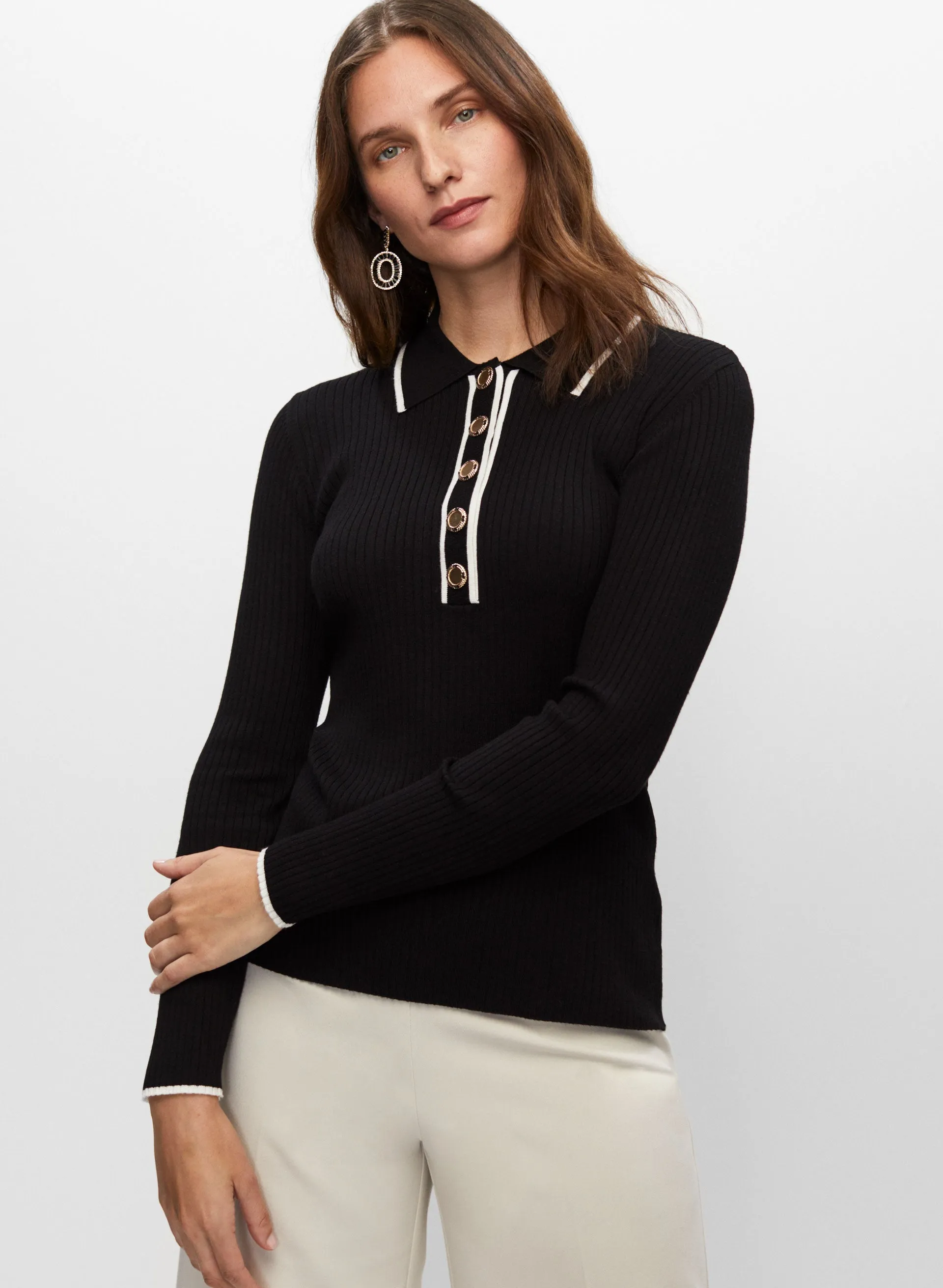 Rib Knit Polo Sweater sold by Melanie Lyne product image thumbnail 5