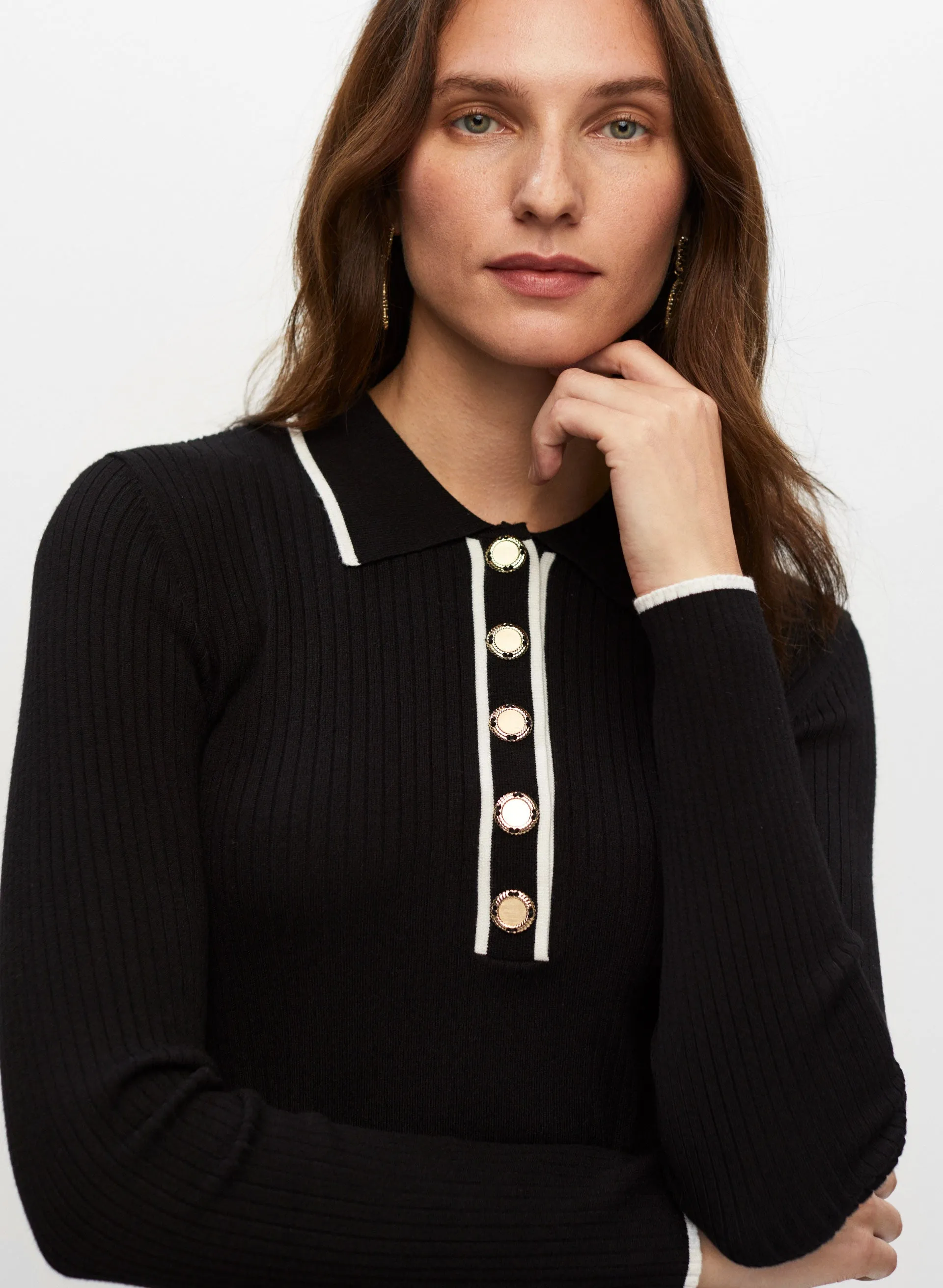 Rib Knit Polo Sweater sold by Melanie Lyne product image thumbnail 2