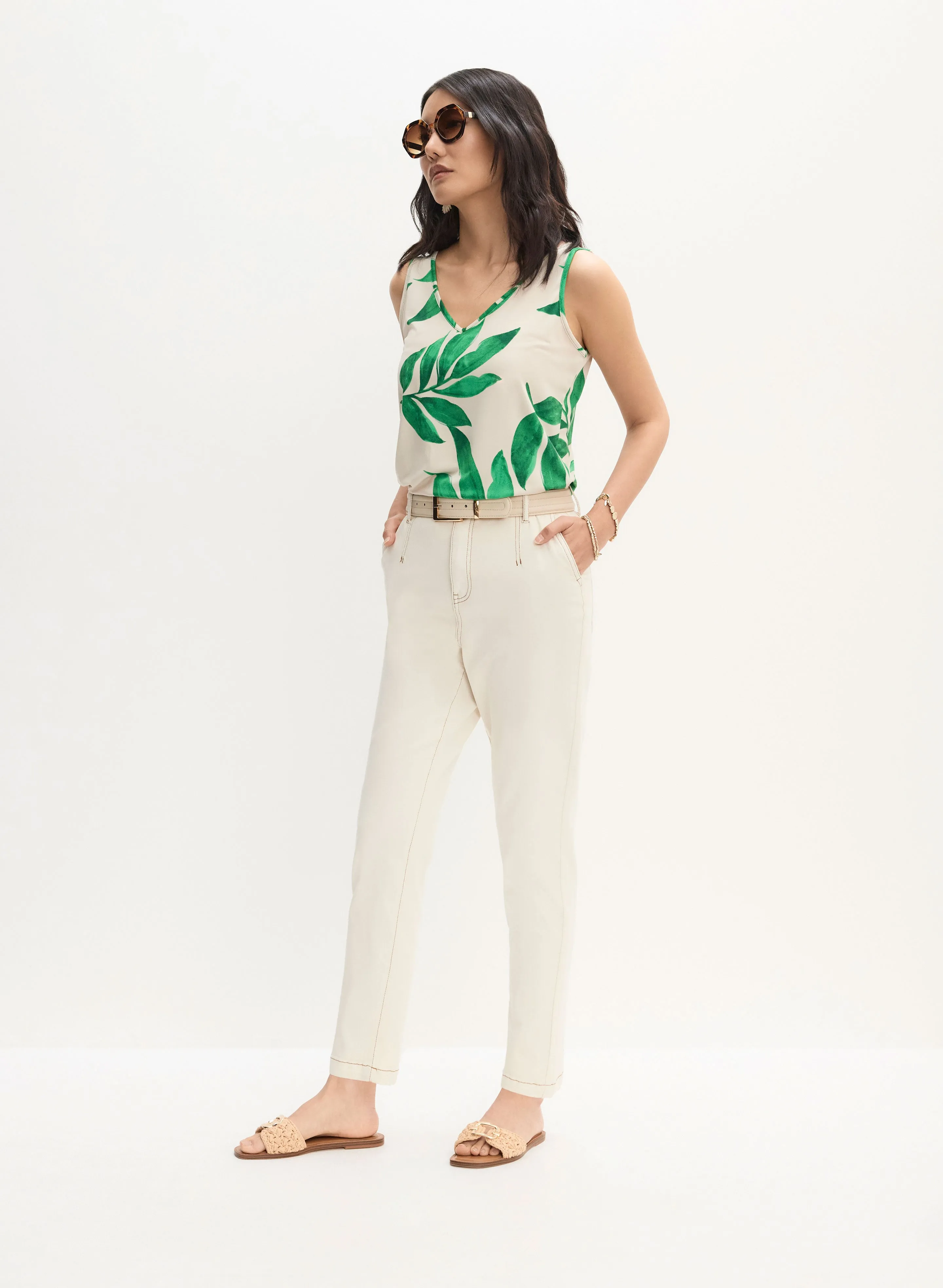 Sleeveless Leaf Print T-Shirt & Tie-Waist Jeans sold by Melanie Lyne