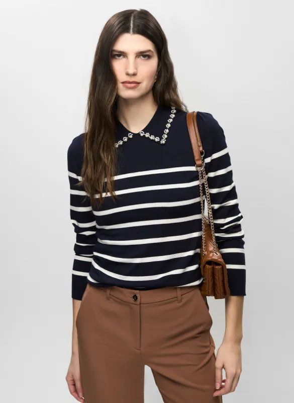 Pearl Embellished Striped Sweater sold by Melanie Lyne