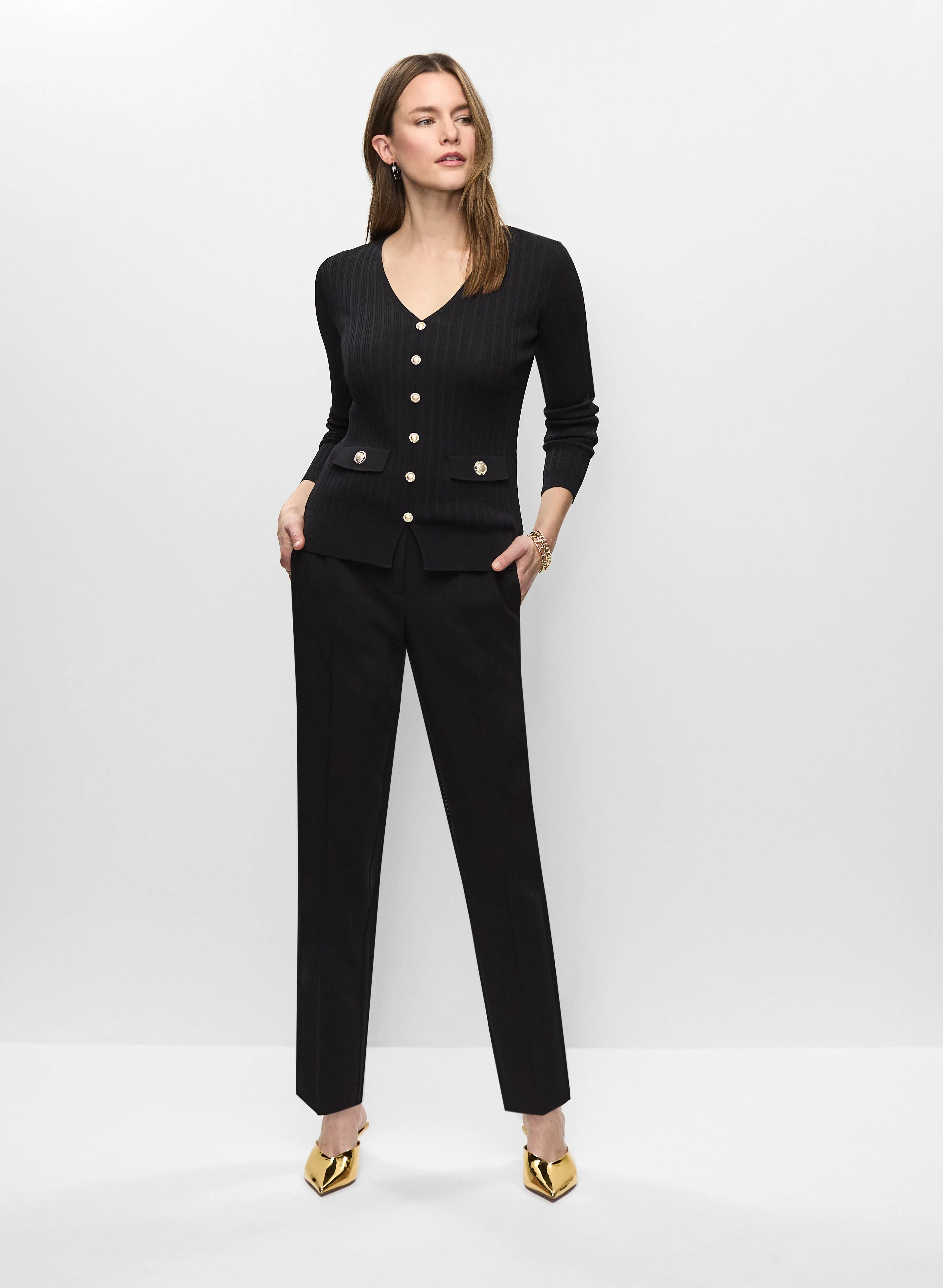 Button Detail Knit & Juliette Fit Pants sold by Melanie Lyne