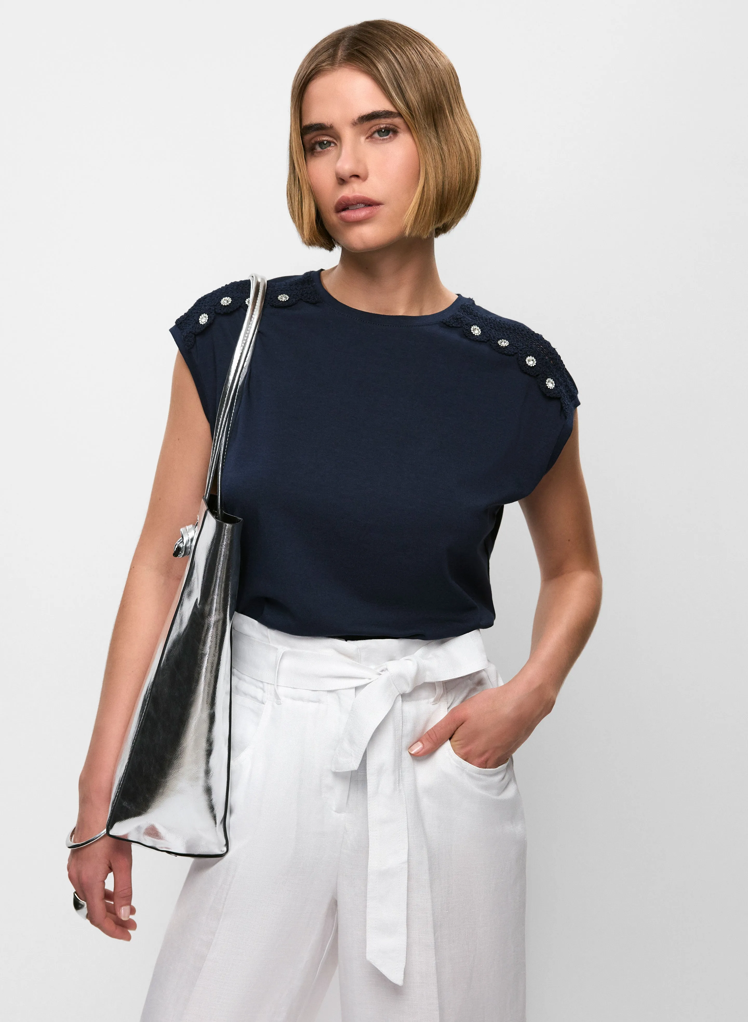 Crotchet Detail Short Sleeve Top sold by Melanie Lyne