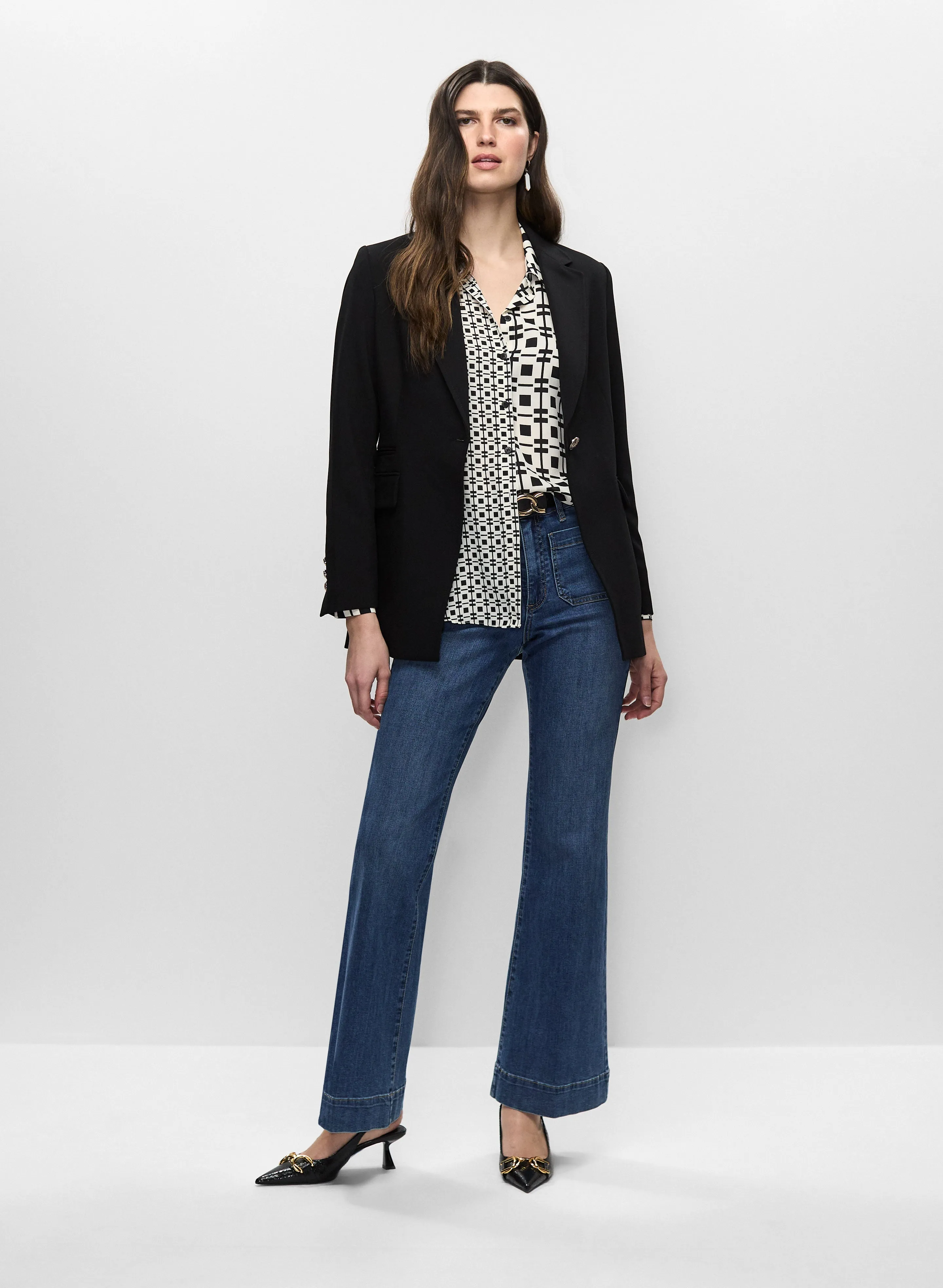 Single-Button Blazer & Flare Leg Jeans sold by Melanie Lyne