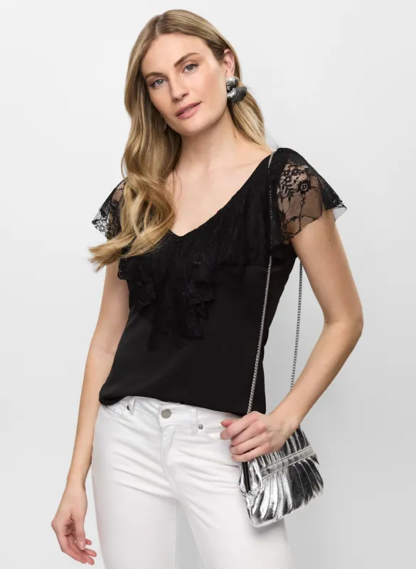 Lace Ruffle V-Neck Top sold by Melanie Lyne