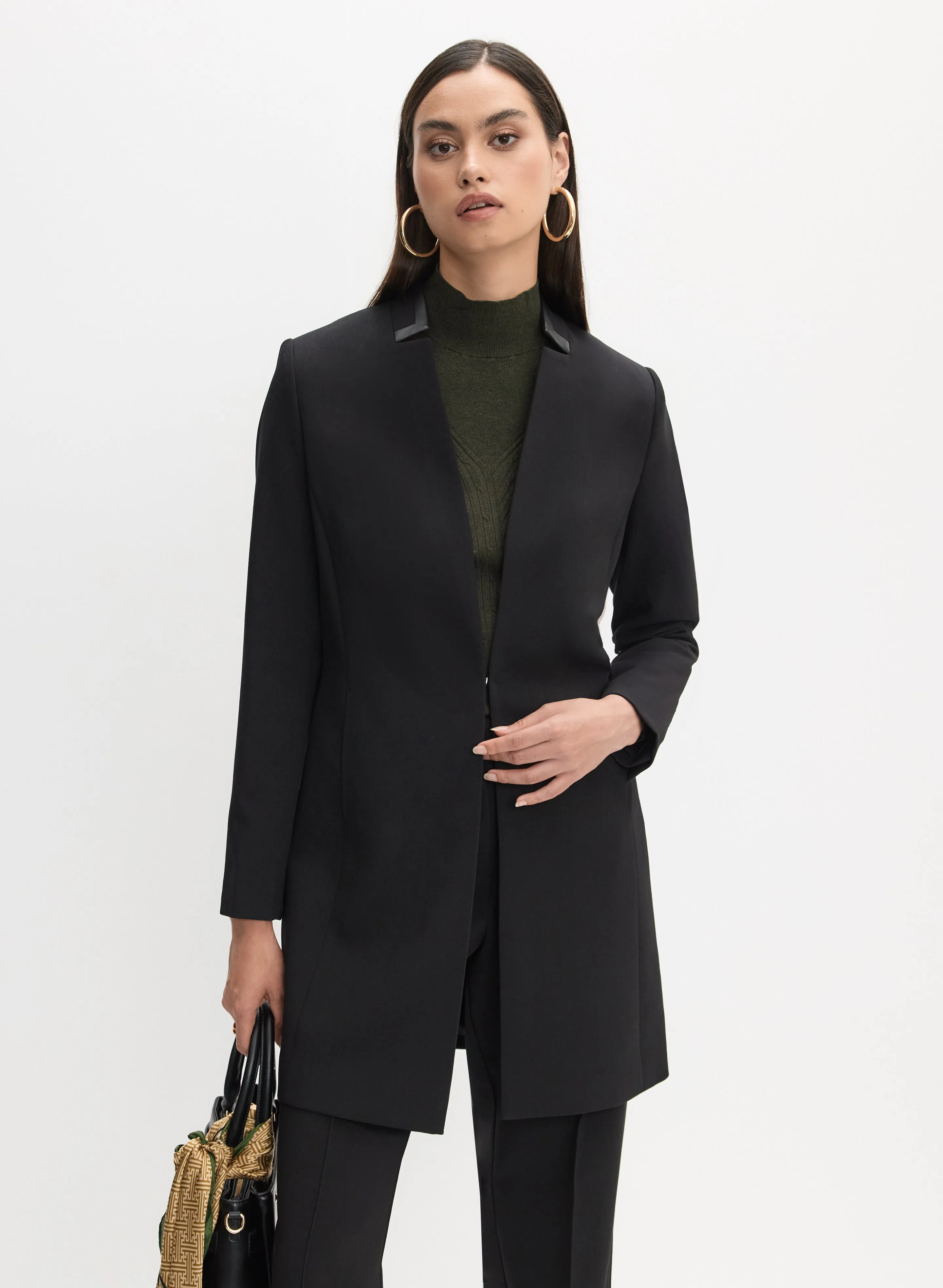 Vegan Leather Detail Redingote Jacket sold by Melanie Lyne