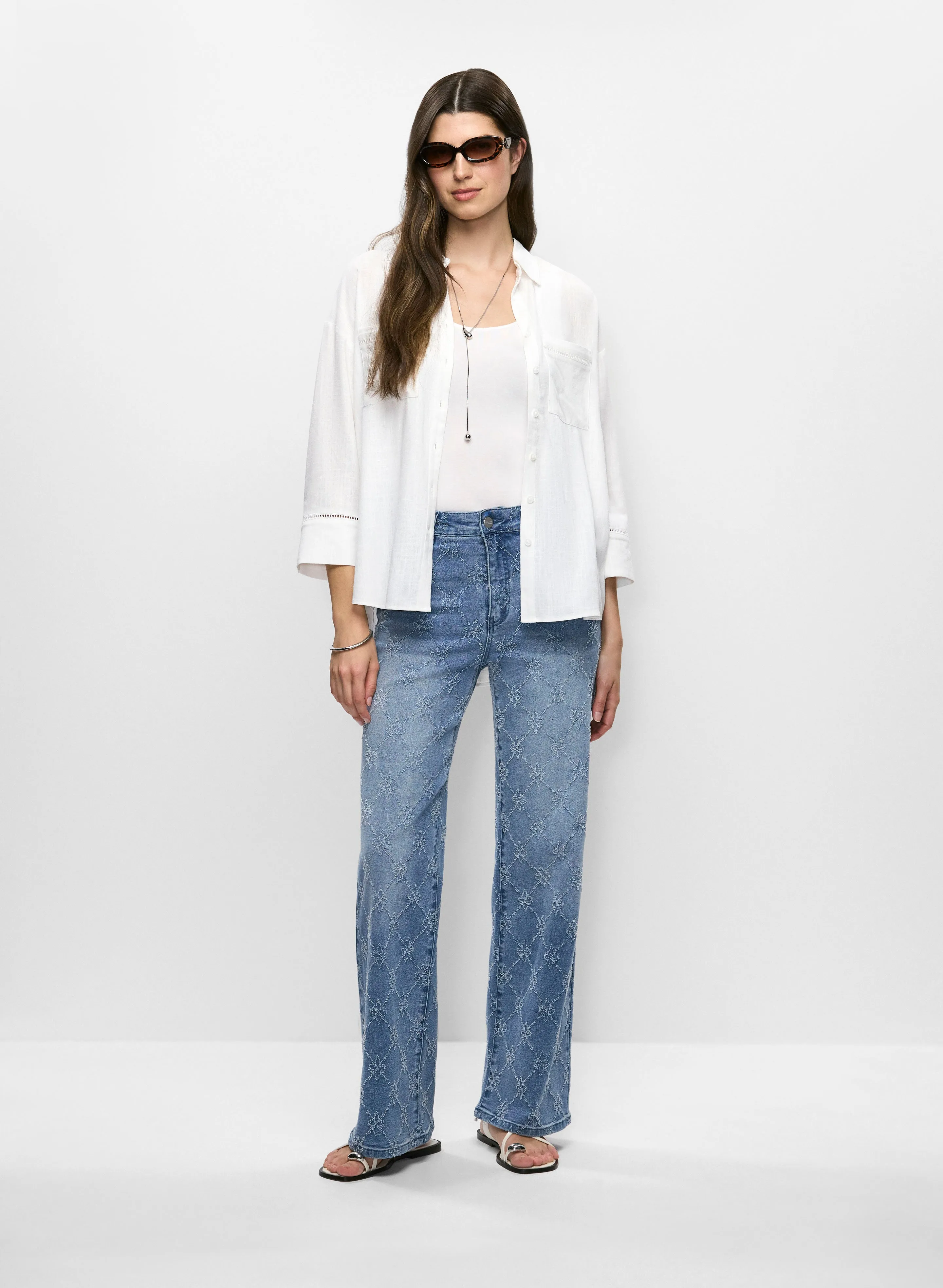 Linen-Blend Openwork Detail Blouse sold by Melanie Lyne product image thumbnail 2