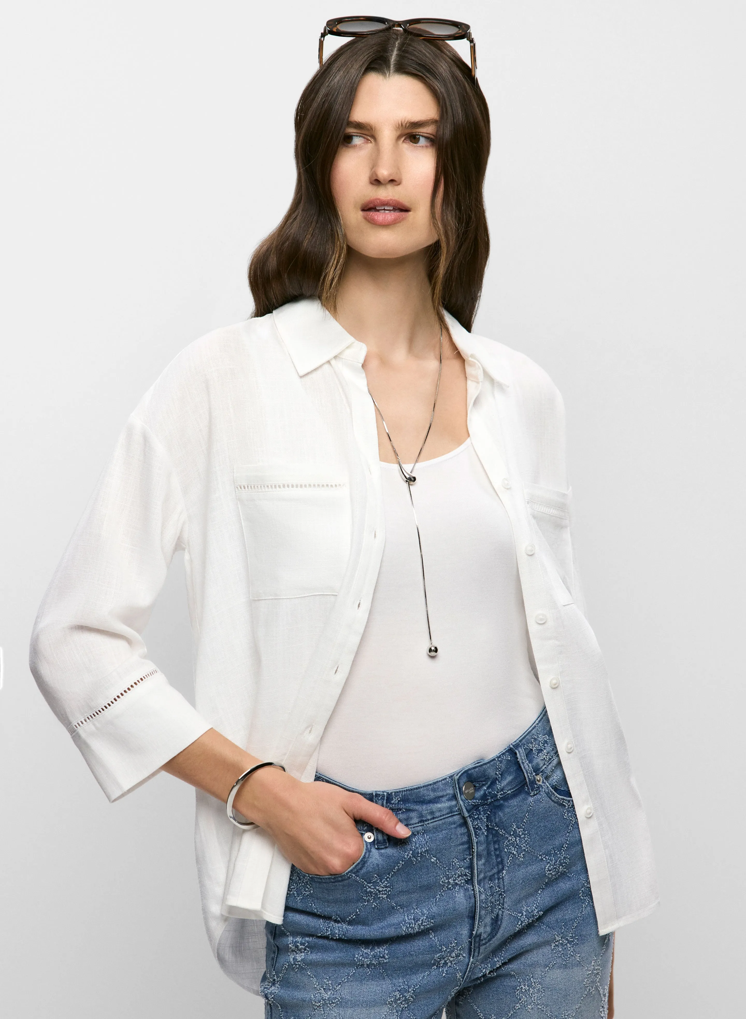 Linen-Blend Openwork Detail Blouse sold by Melanie Lyne