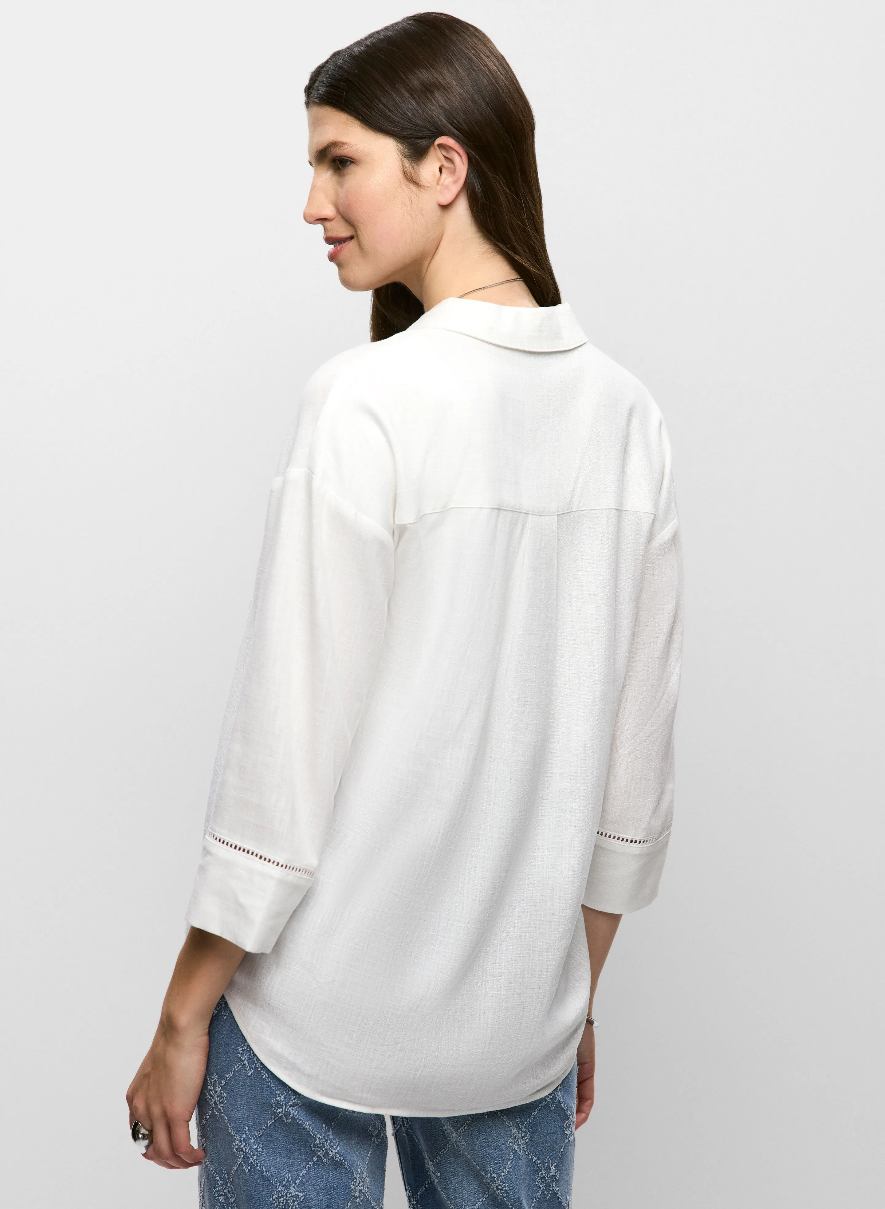 Linen-Blend Openwork Detail Blouse sold by Melanie Lyne product image thumbnail 4