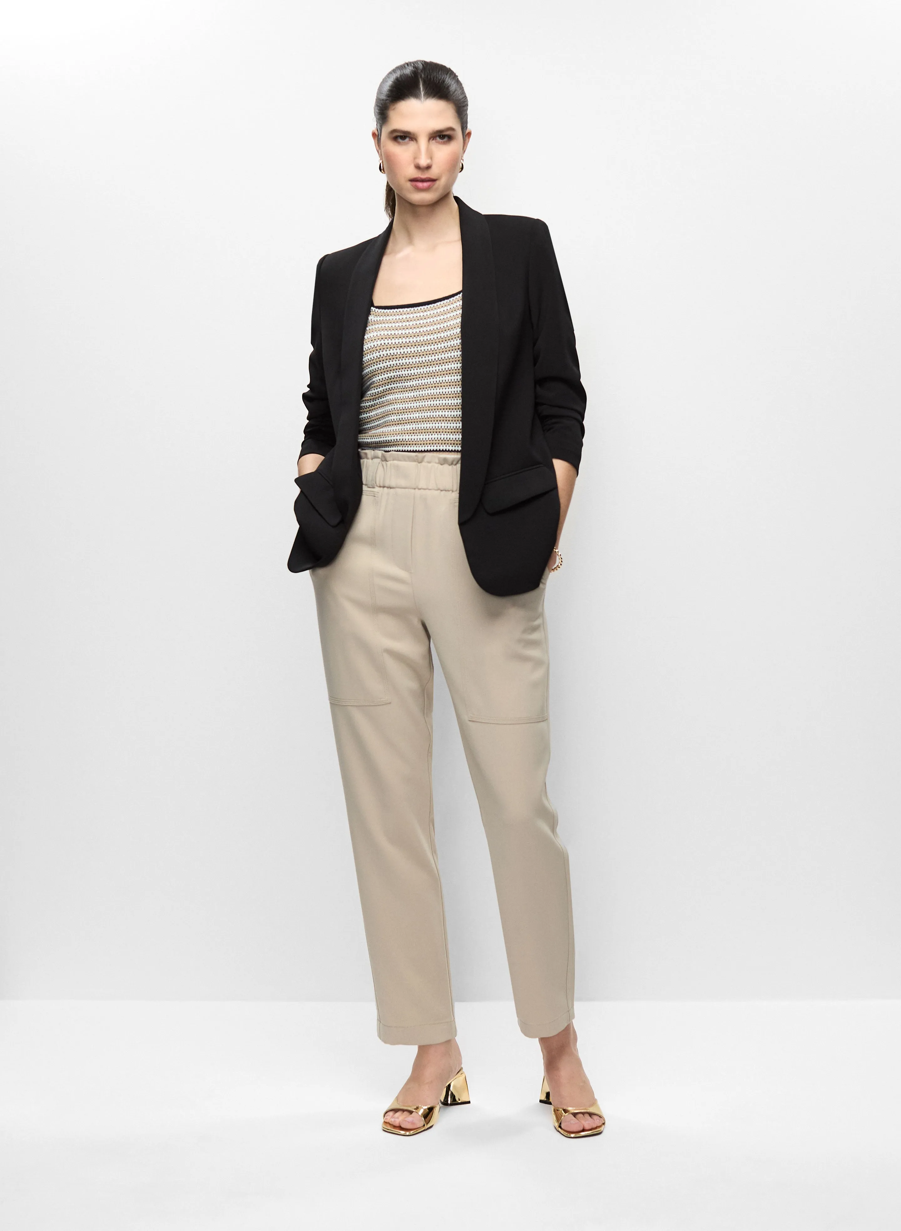 Roll-Up Sleeve Jacket, Striped Knit Cami & Ruffle Waist Pull-On Pants sold by Melanie Lyne