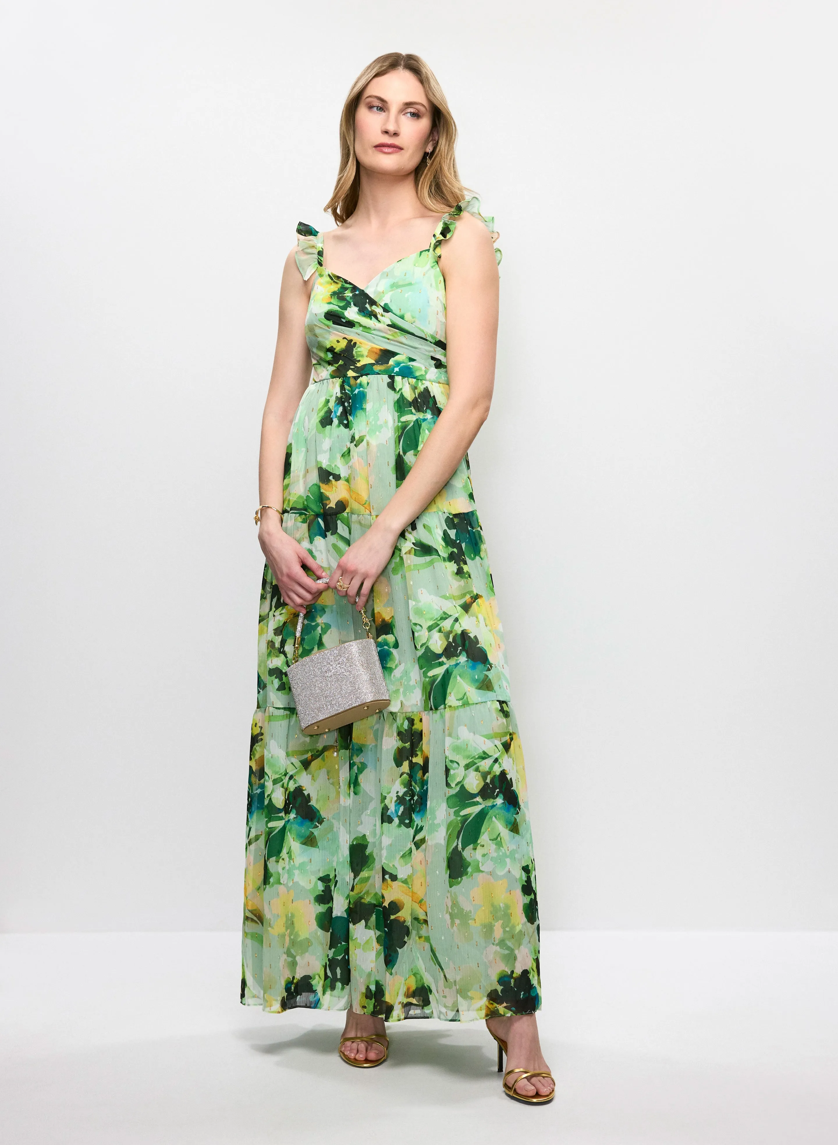 Adrianna Papell - Long Floral Chiffon Dress sold by Melanie Lyne