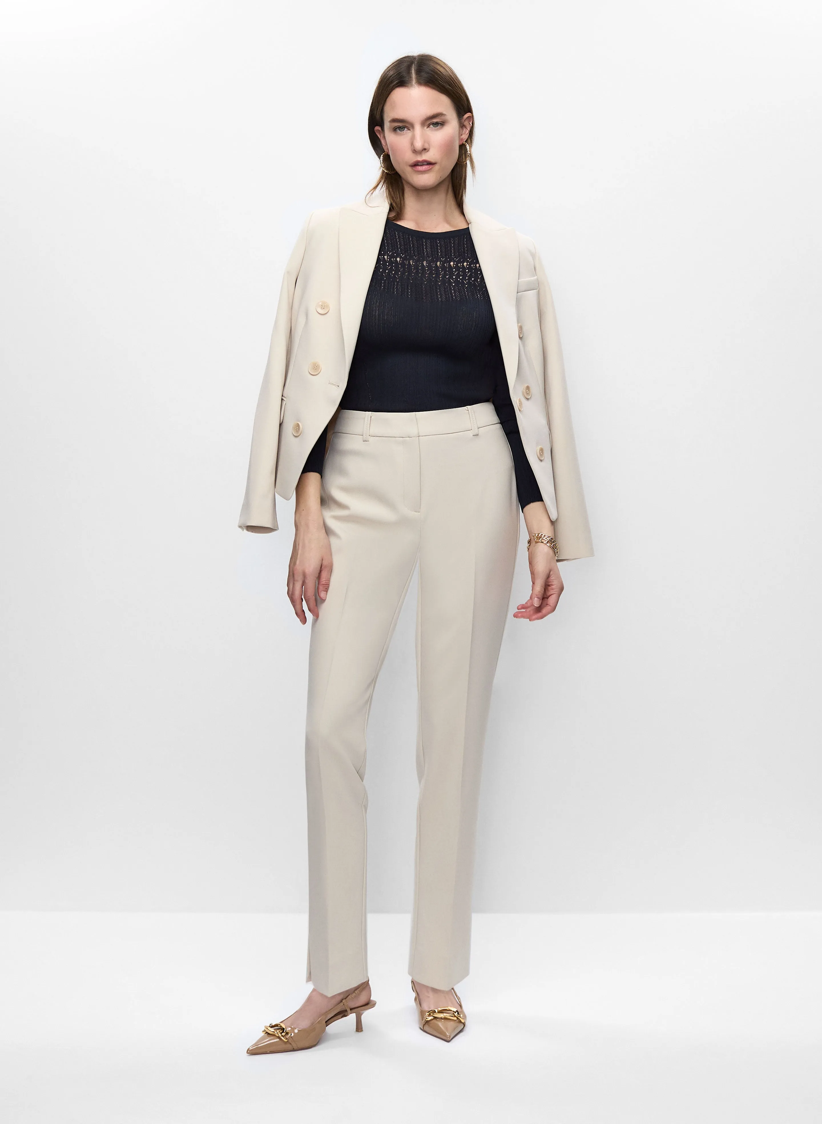 Button Detail Blazer, Pointelle Knit & Slim Leg Pants sold by Melanie Lyne
