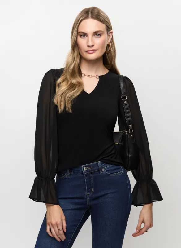 Joseph Ribkoff - Sheer Bell Sleeve Top made by Melanie Lyne