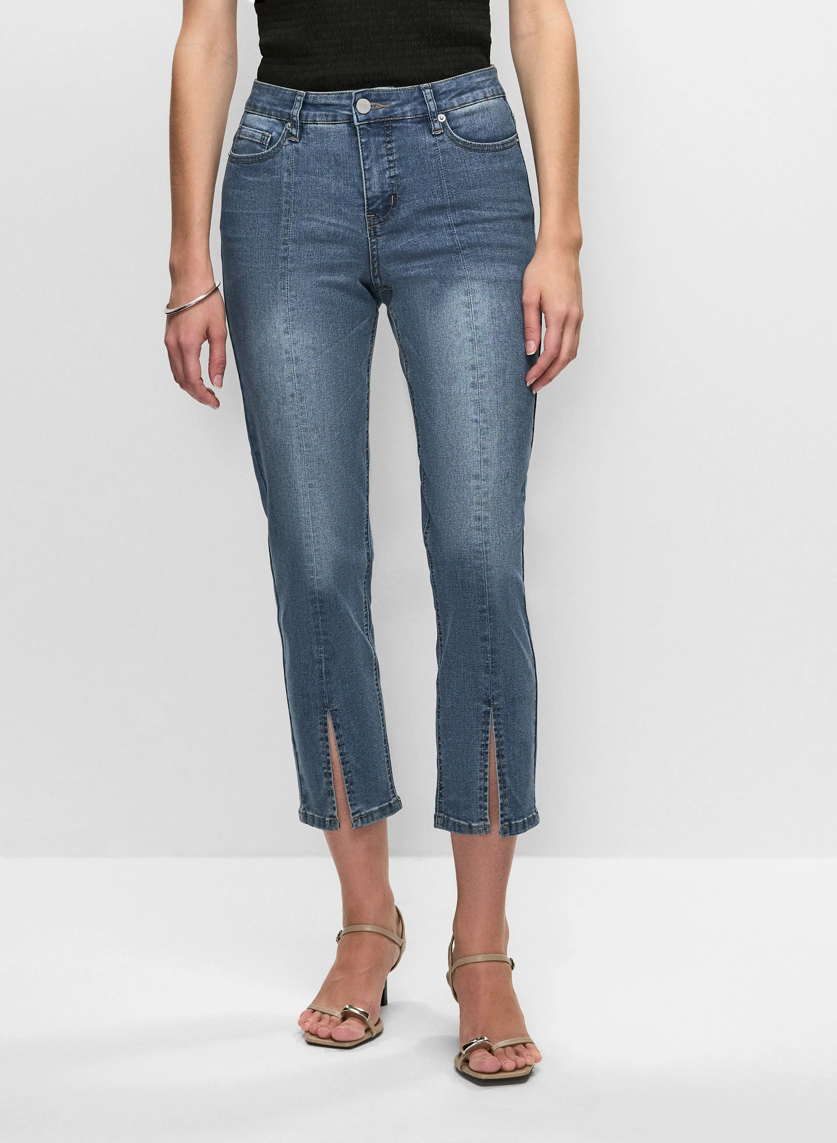 Cropped Slit-Hem Jeans sold by Melanie Lyne