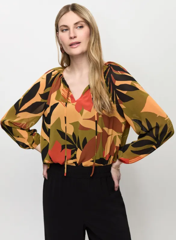 Tropical Print Tie Neck Blouse sold by Melanie Lyne