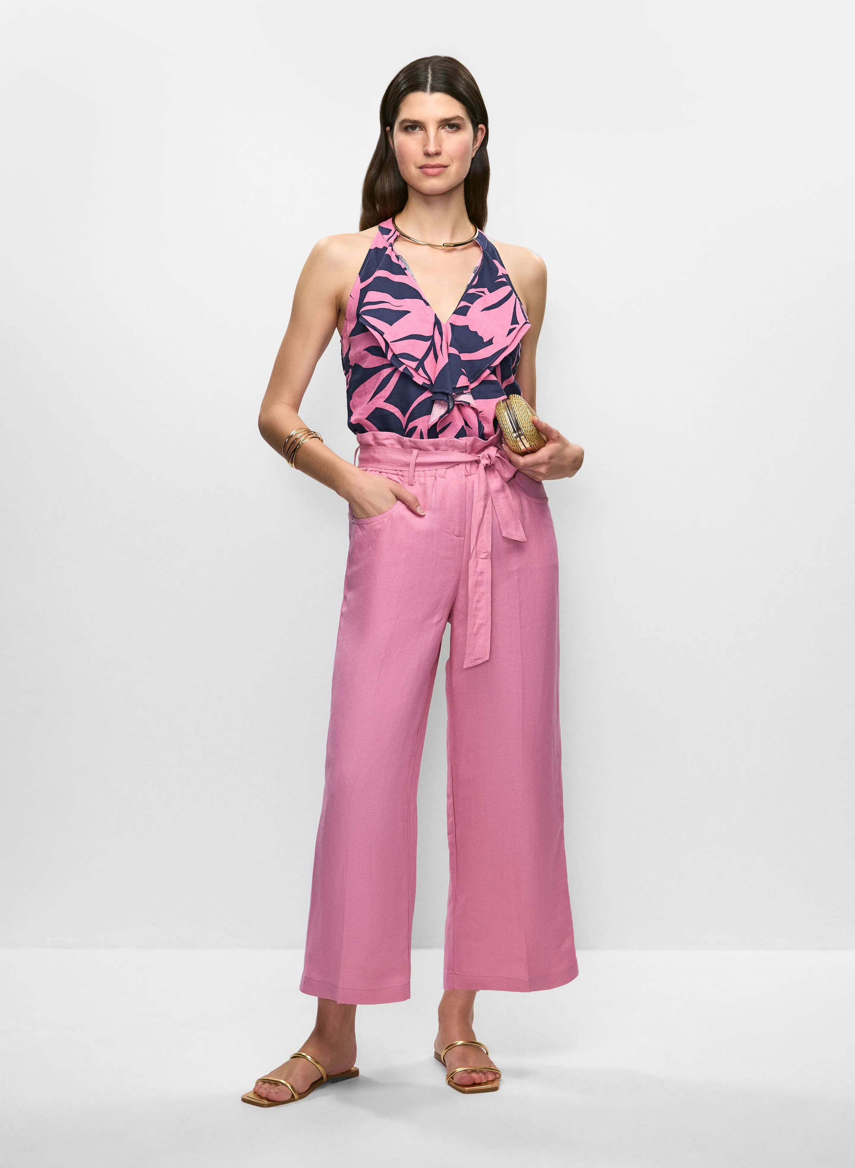 Ruffled Floral Linen Blouse & Linen Cropped Pants sold by Melanie Lyne