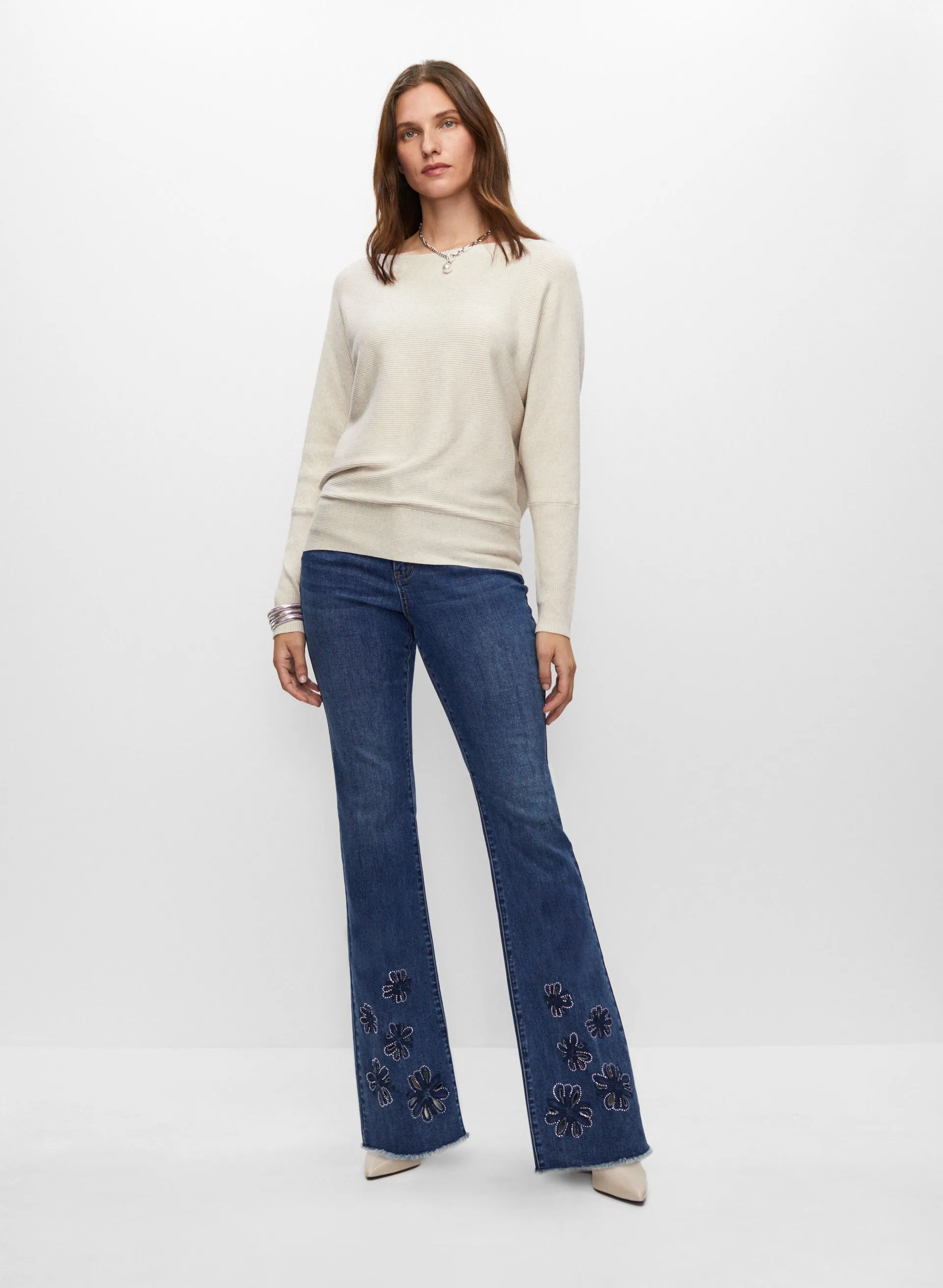 Rib Knit Sweater & Embroidery Detail Jeans sold by Melanie Lyne