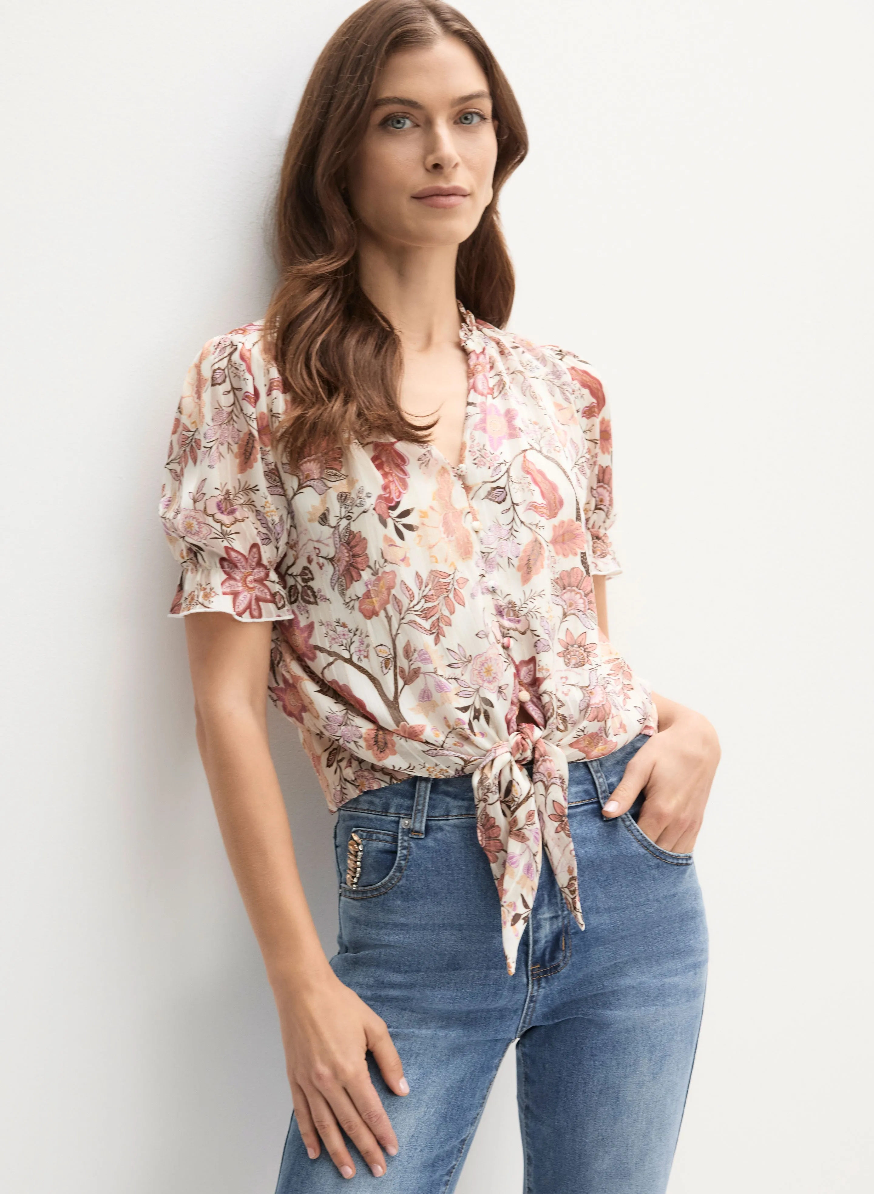 Tie Detail Floral Print Blouse sold by Melanie Lyne