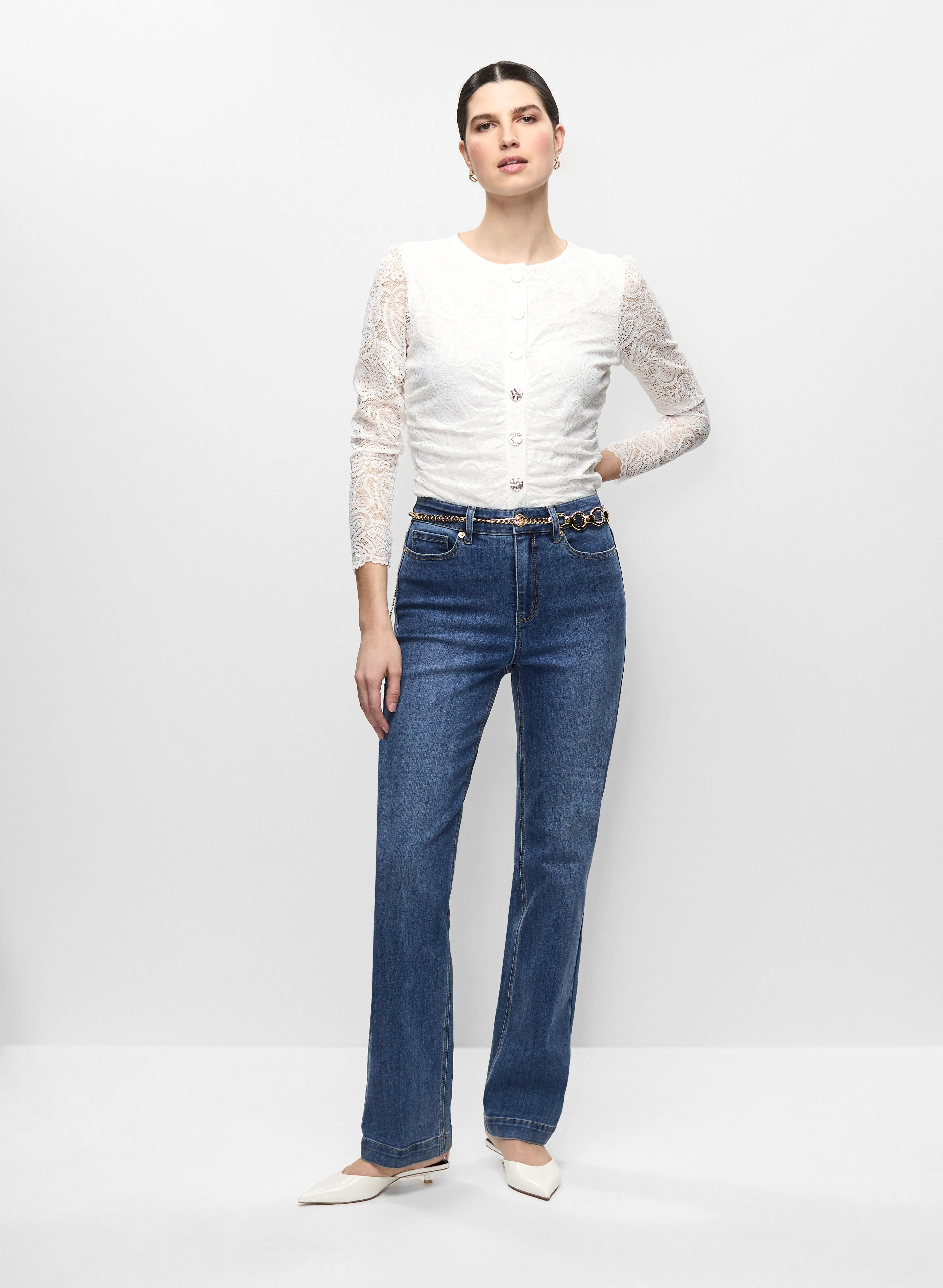 Lace Button Front Top & Wide Leg Jeans sold by Melanie Lyne