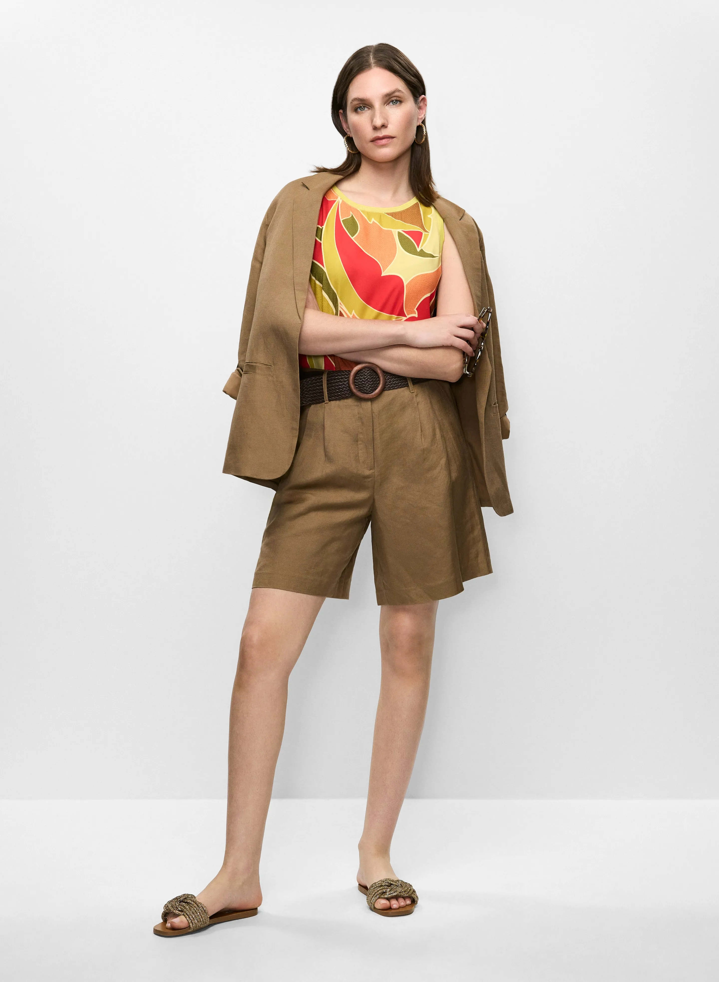 Linen Roll-Up Sleeve Blazer & Braided Belt Linen-Blend Shorts sold by Melanie Lyne