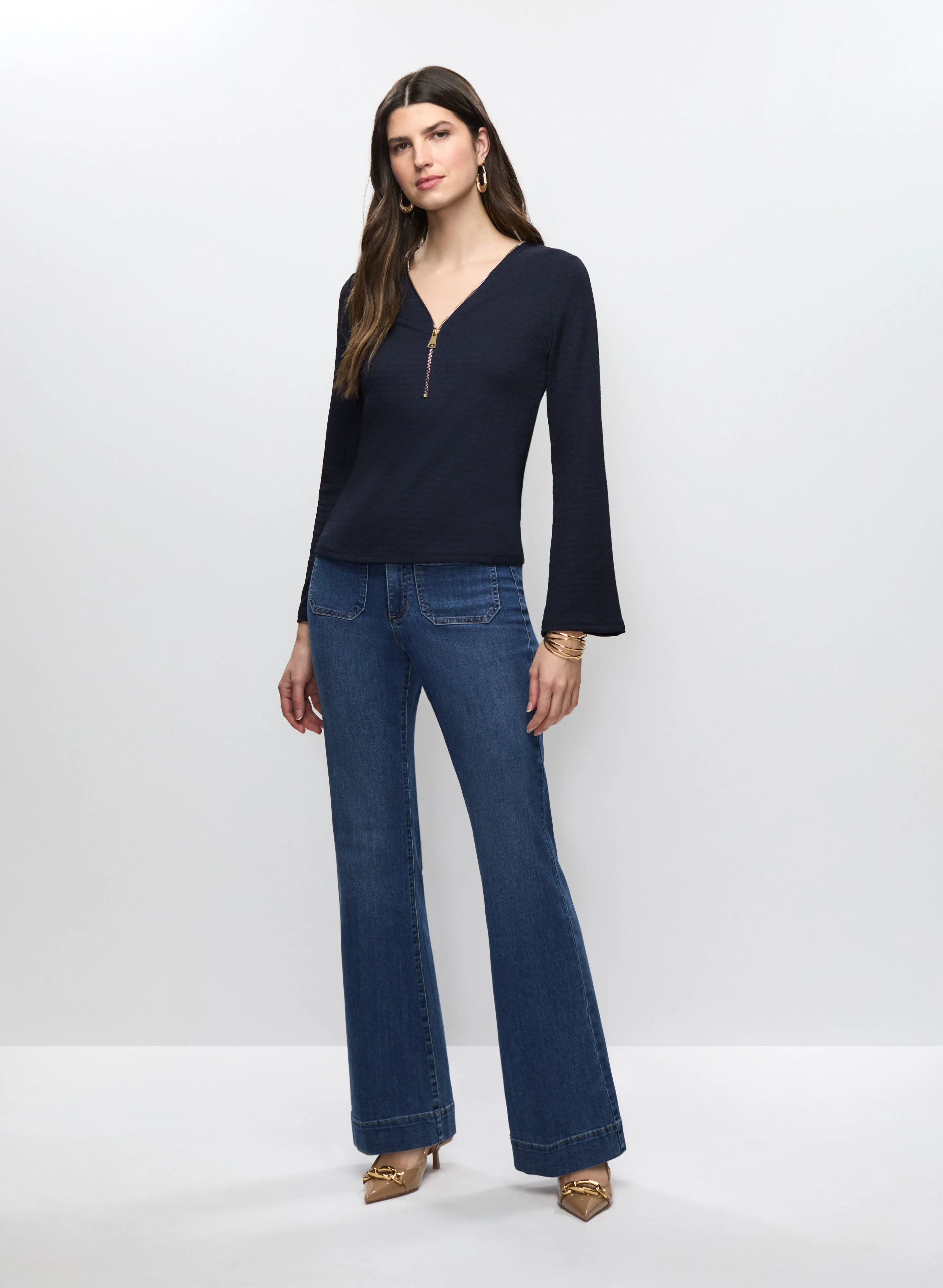 Zip Neck Top & Flare Leg Jeans sold by Melanie Lyne