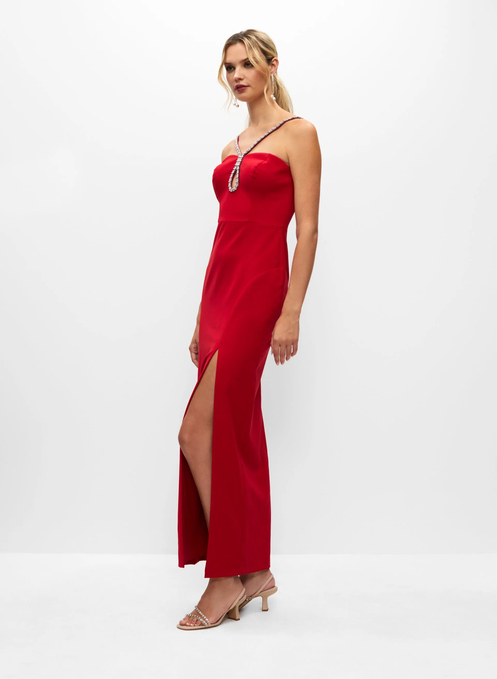 Rhinestone Strap High Slit Gown sold by Melanie Lyne product image thumbnail 3