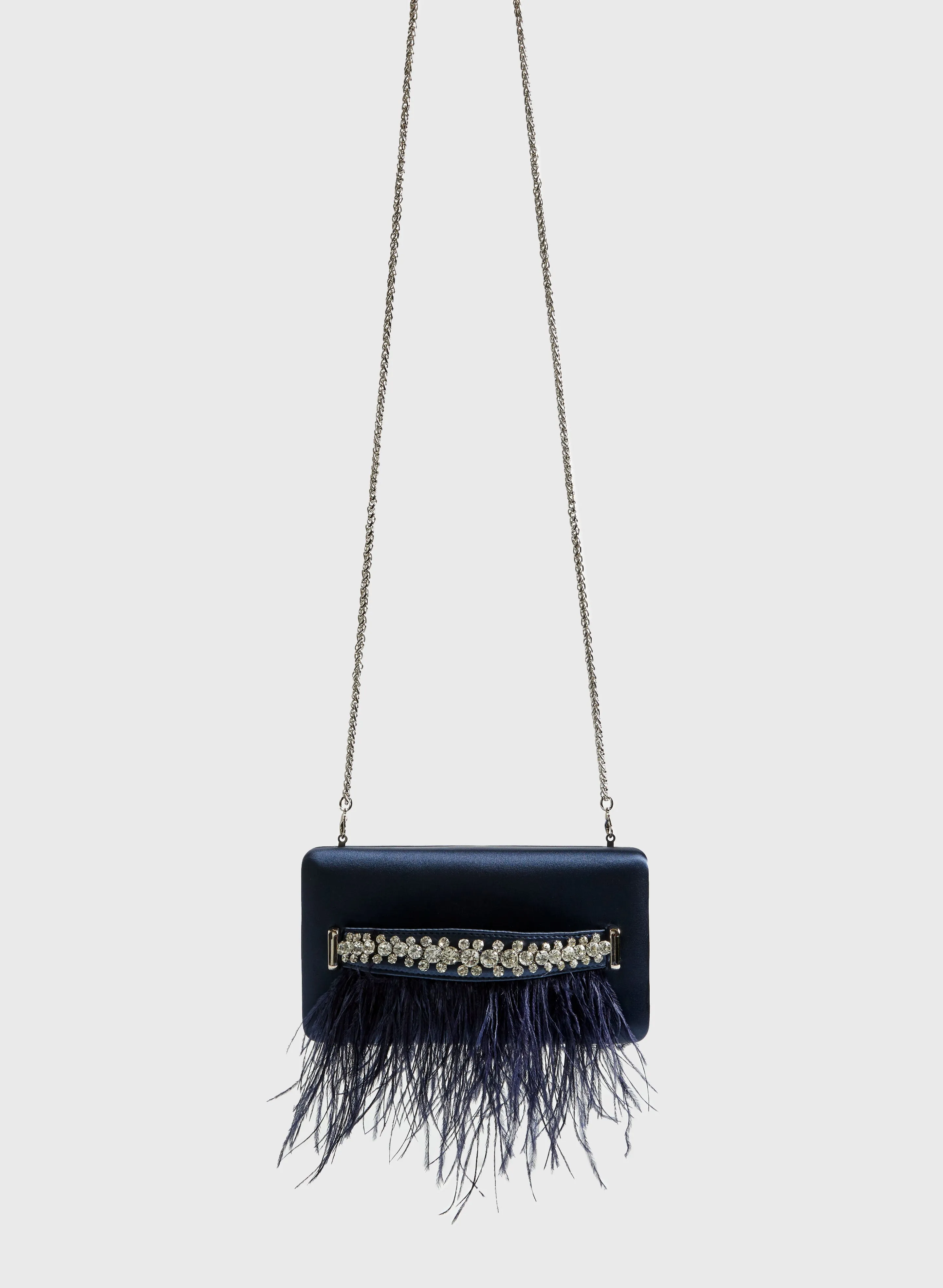 Feather & Crystal Detail Satin Clutch sold by Melanie Lyne