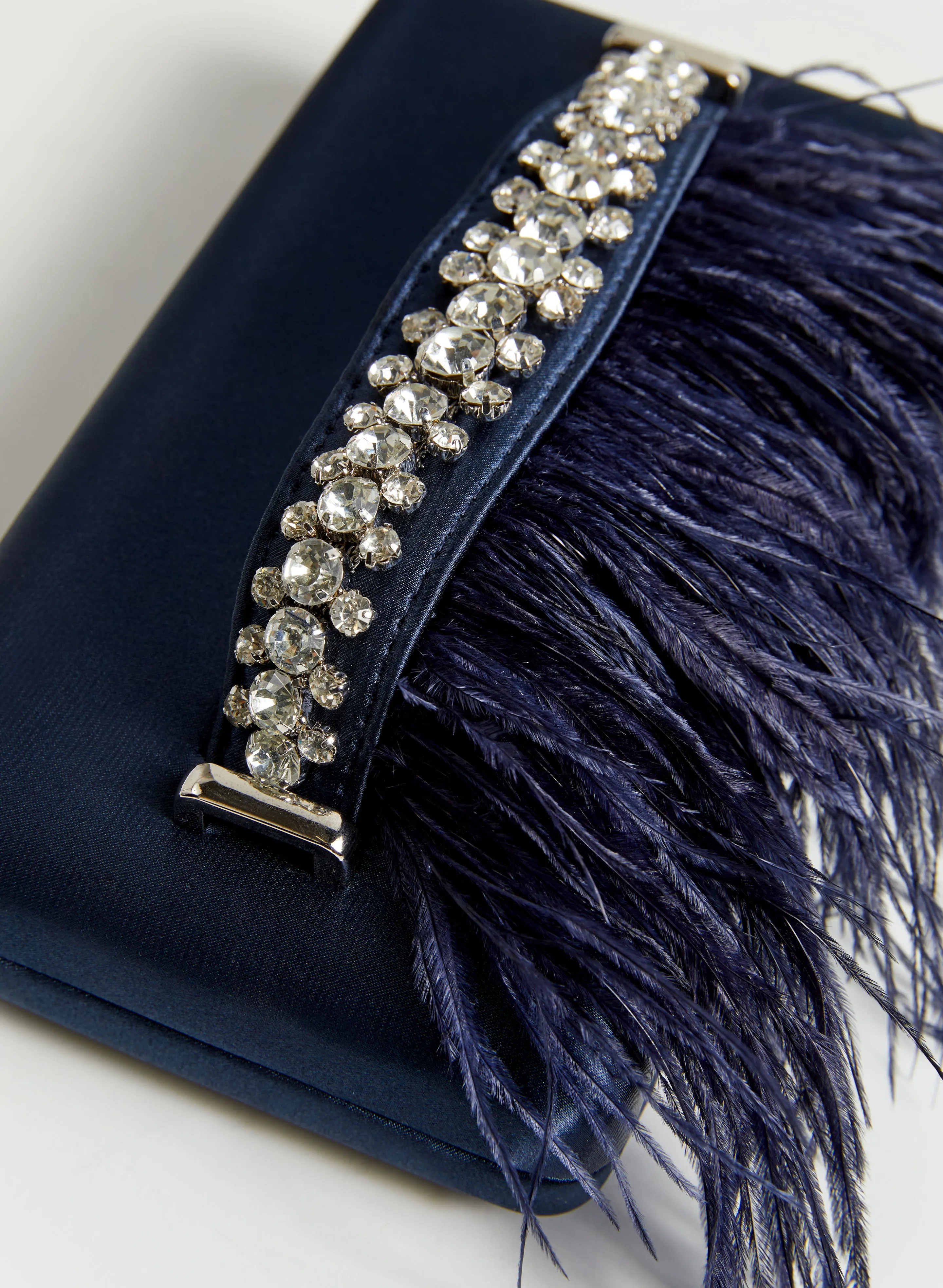 Feather & Crystal Detail Satin Clutch sold by Melanie Lyne product image thumbnail 2
