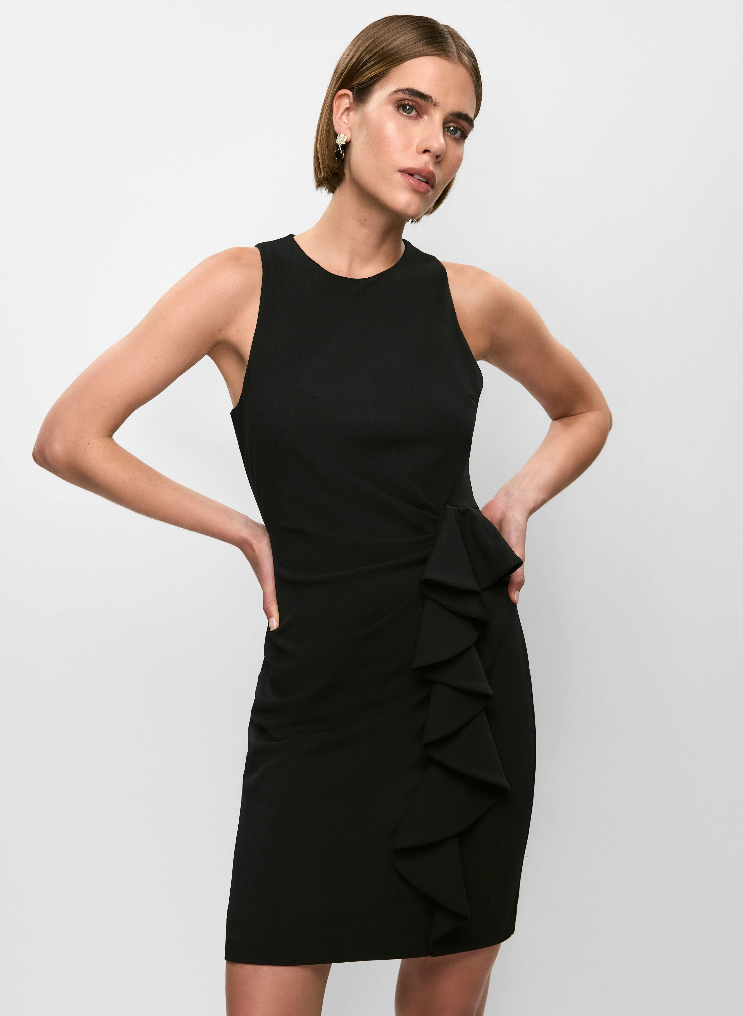 Sleeveless Side-Ruffle Crepe Dress sold by Melanie Lyne product image thumbnail 2