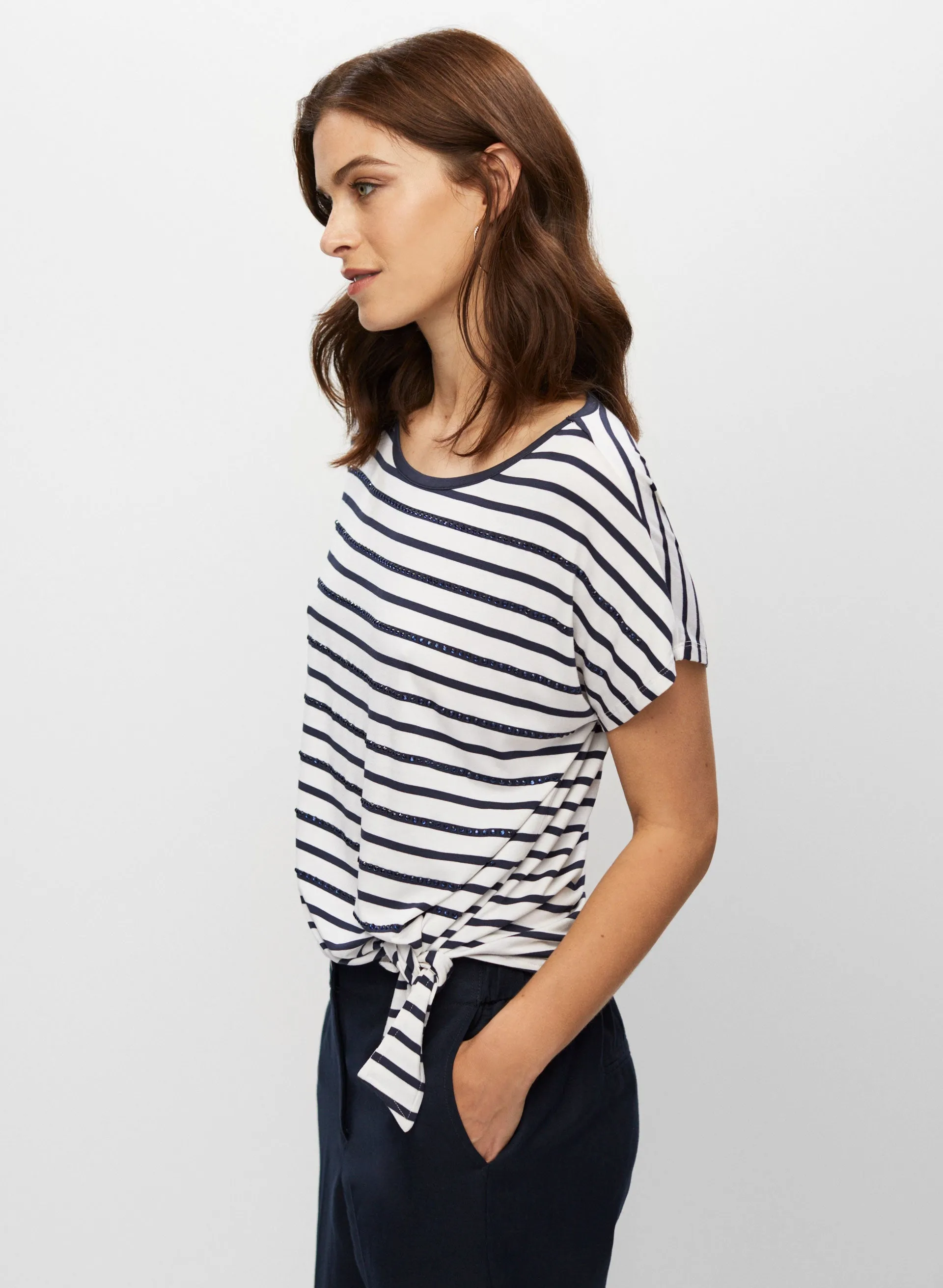 Stripe Print Side Tie Tee sold by Melanie Lyne product image thumbnail 2