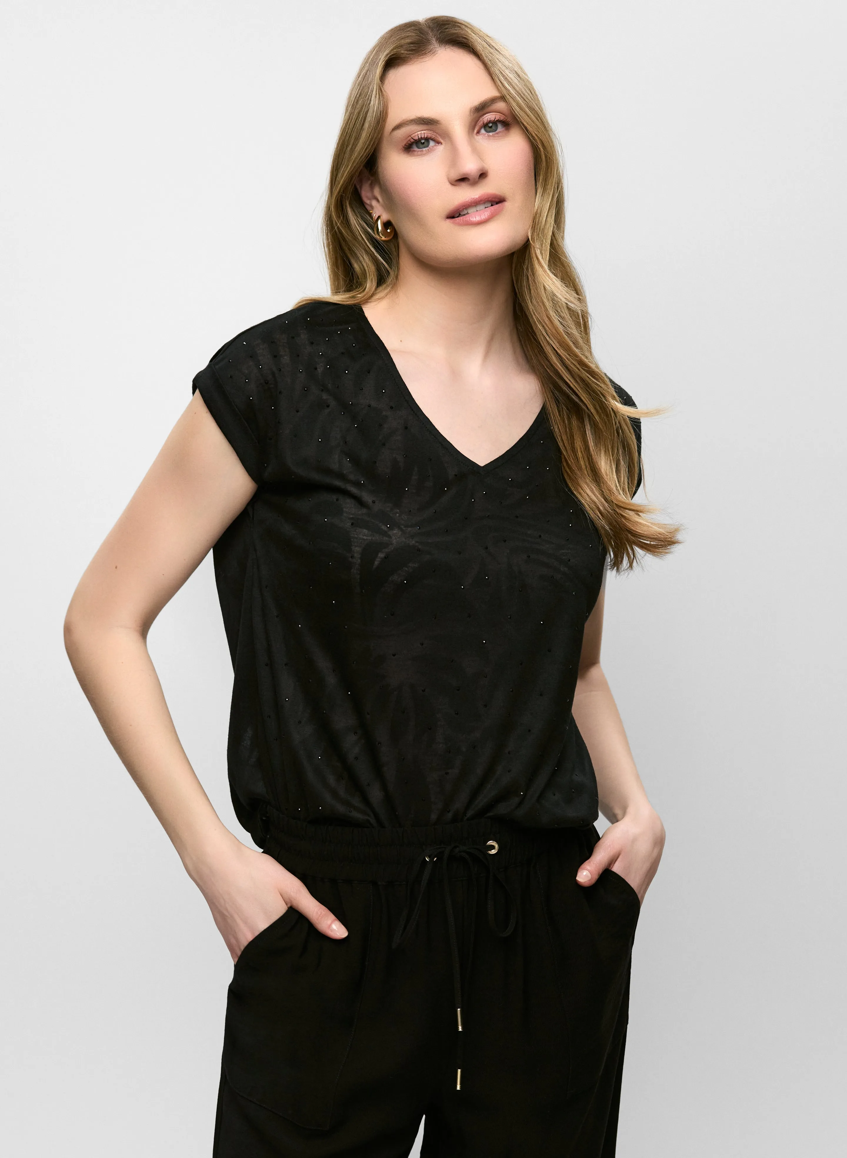 Embellished V-Neck Burnout Tee sold by Melanie Lyne