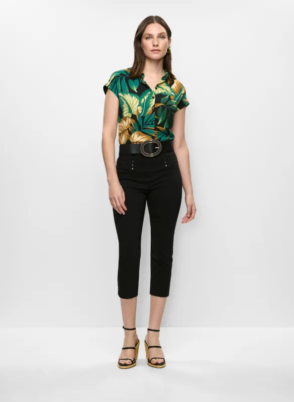 Palm Print Drawstring Hem Blouse & Pull-On Slit Hem Capris sold by Melanie Lyne