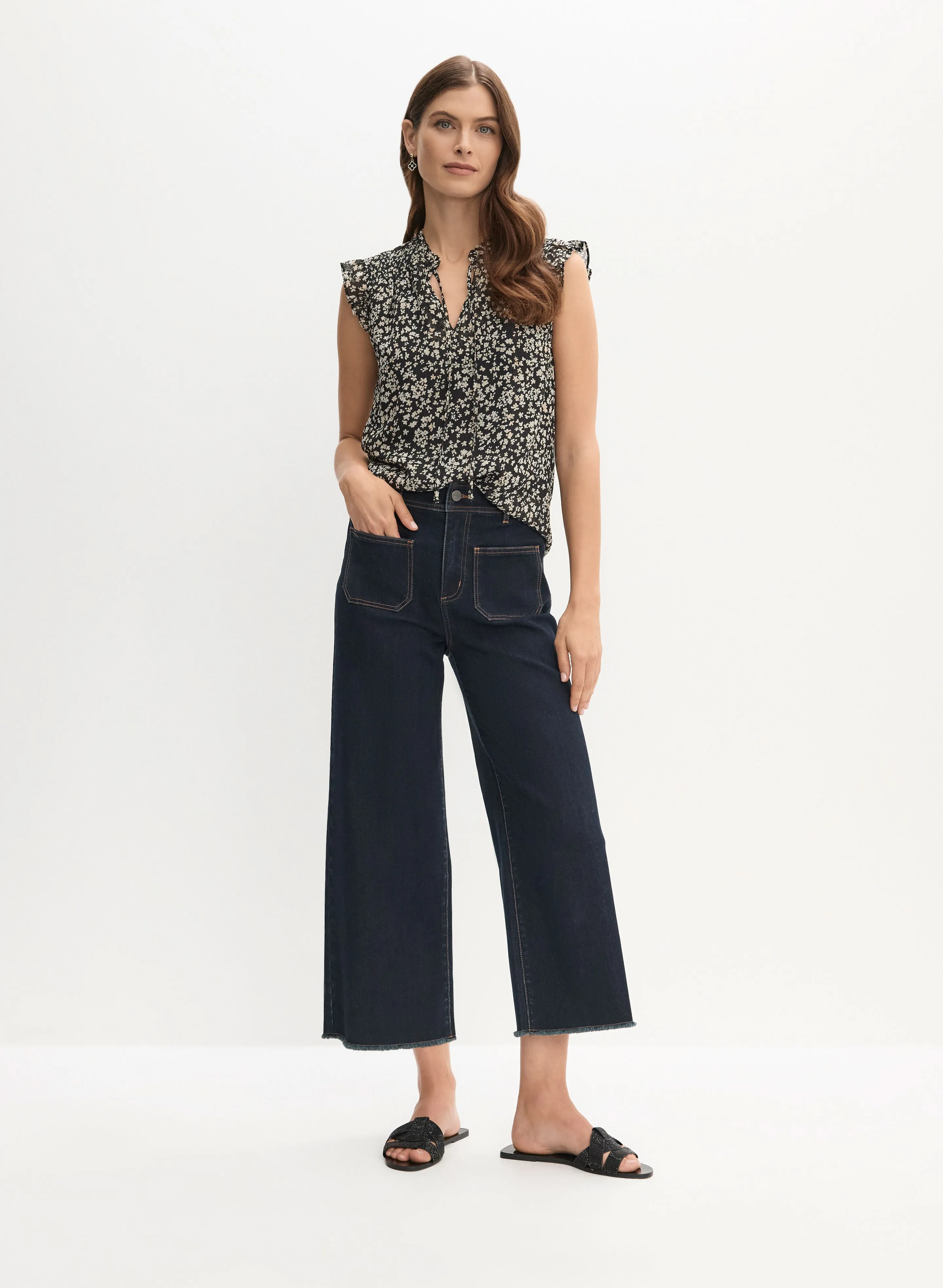 Floral Print Chiffon Blouse & Wide Leg Culotte Jeans sold by Melanie Lyne