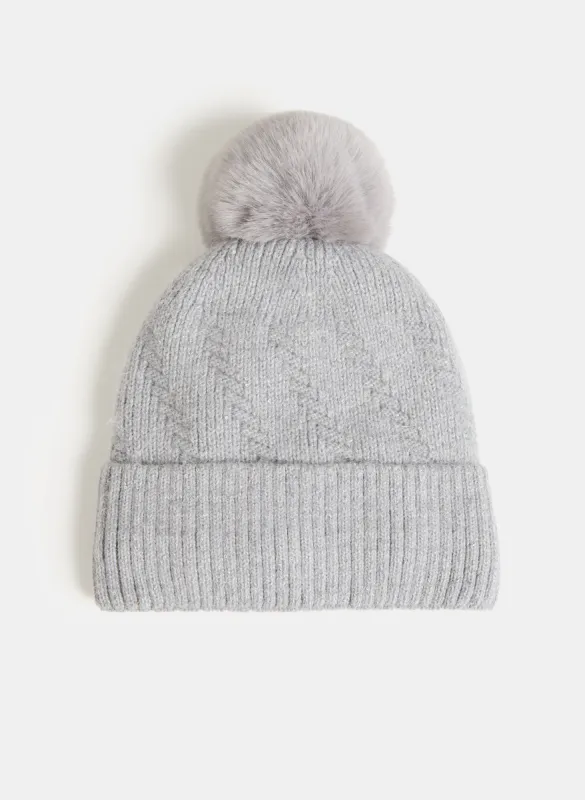 Faux Fur Removable Pompom Knit Hat sold by Melanie Lyne
