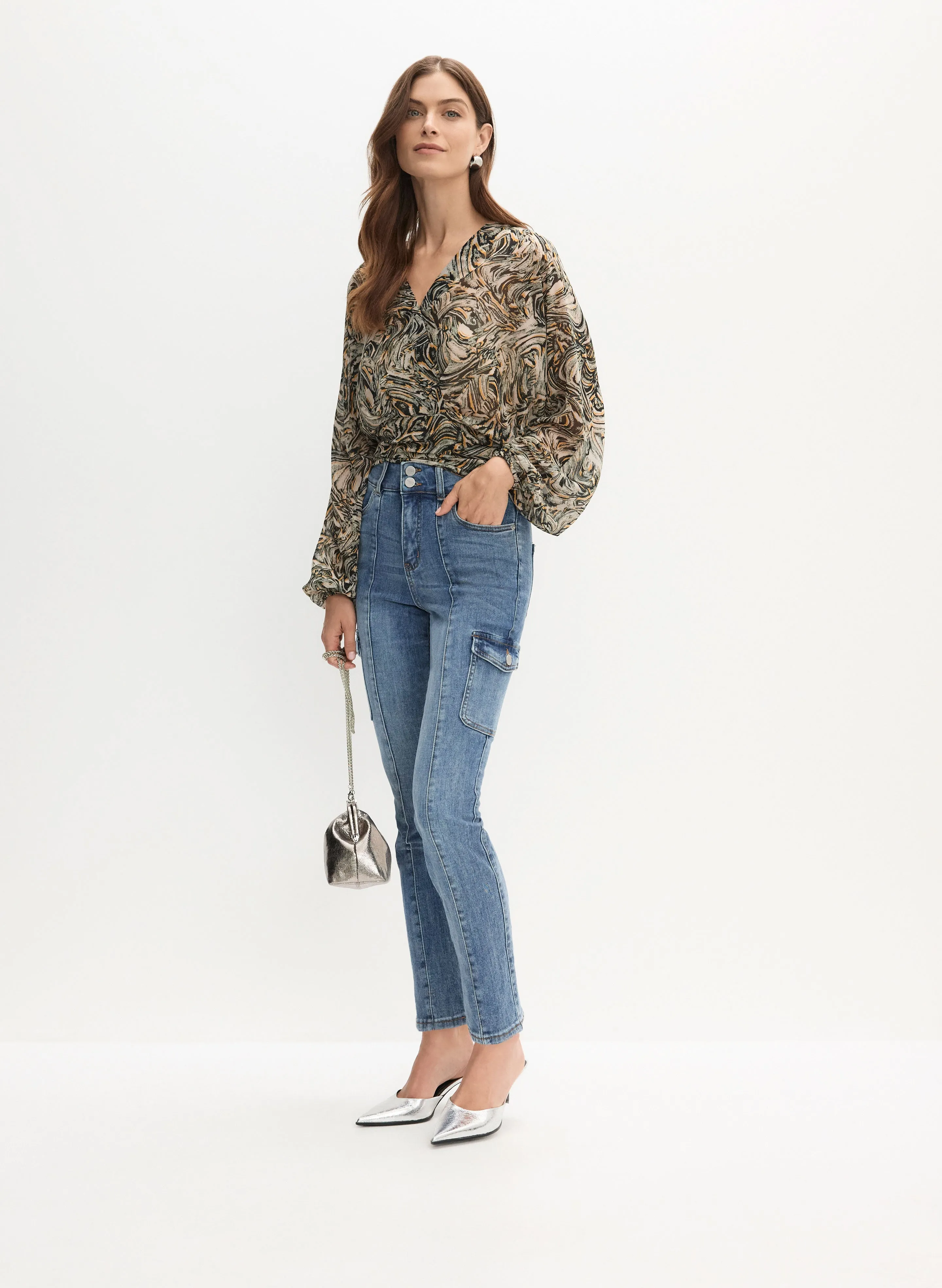 Faux-Wrap Blouse & Slim Leg Cargo Jeans sold by Melanie Lyne