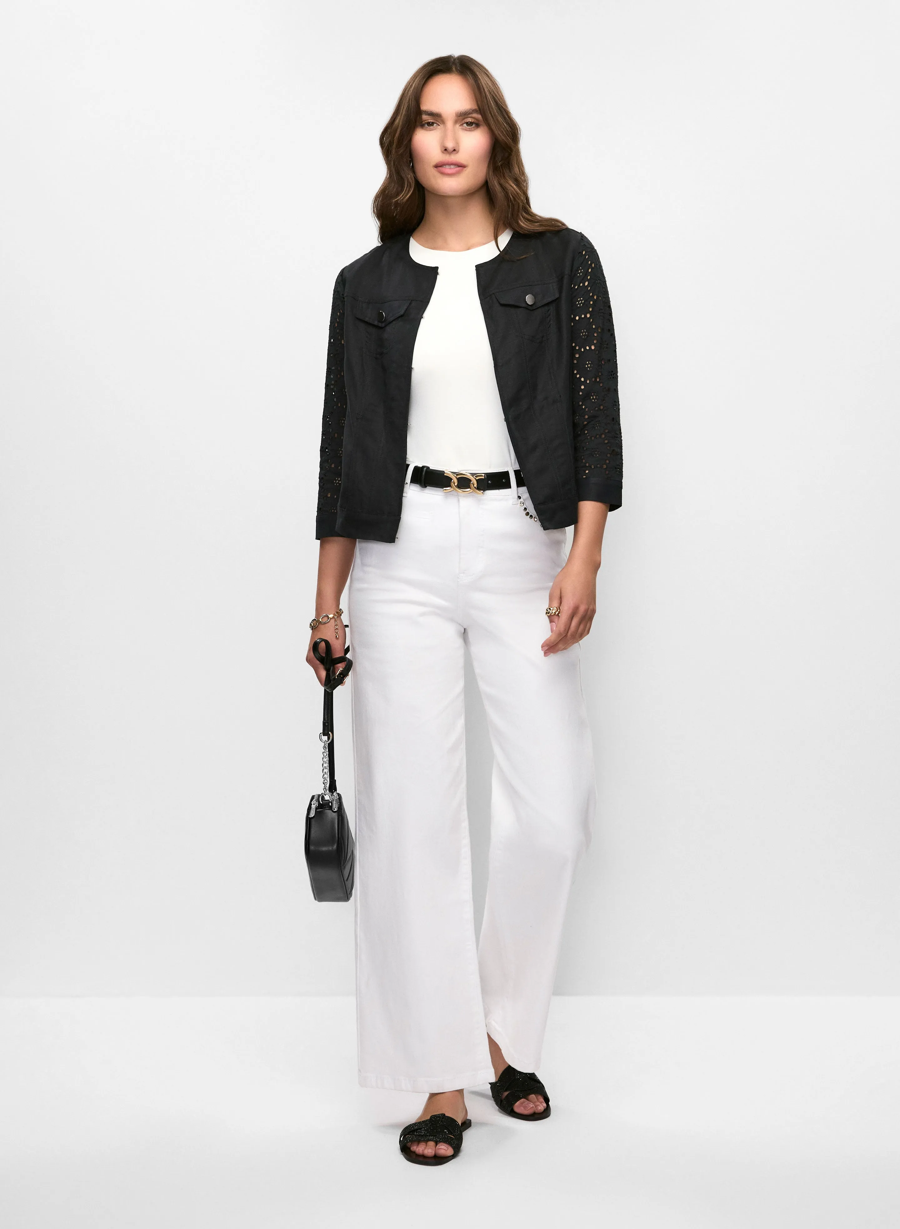 Linen-Blend Lace Jacket sold by Melanie Lyne product image thumbnail 3