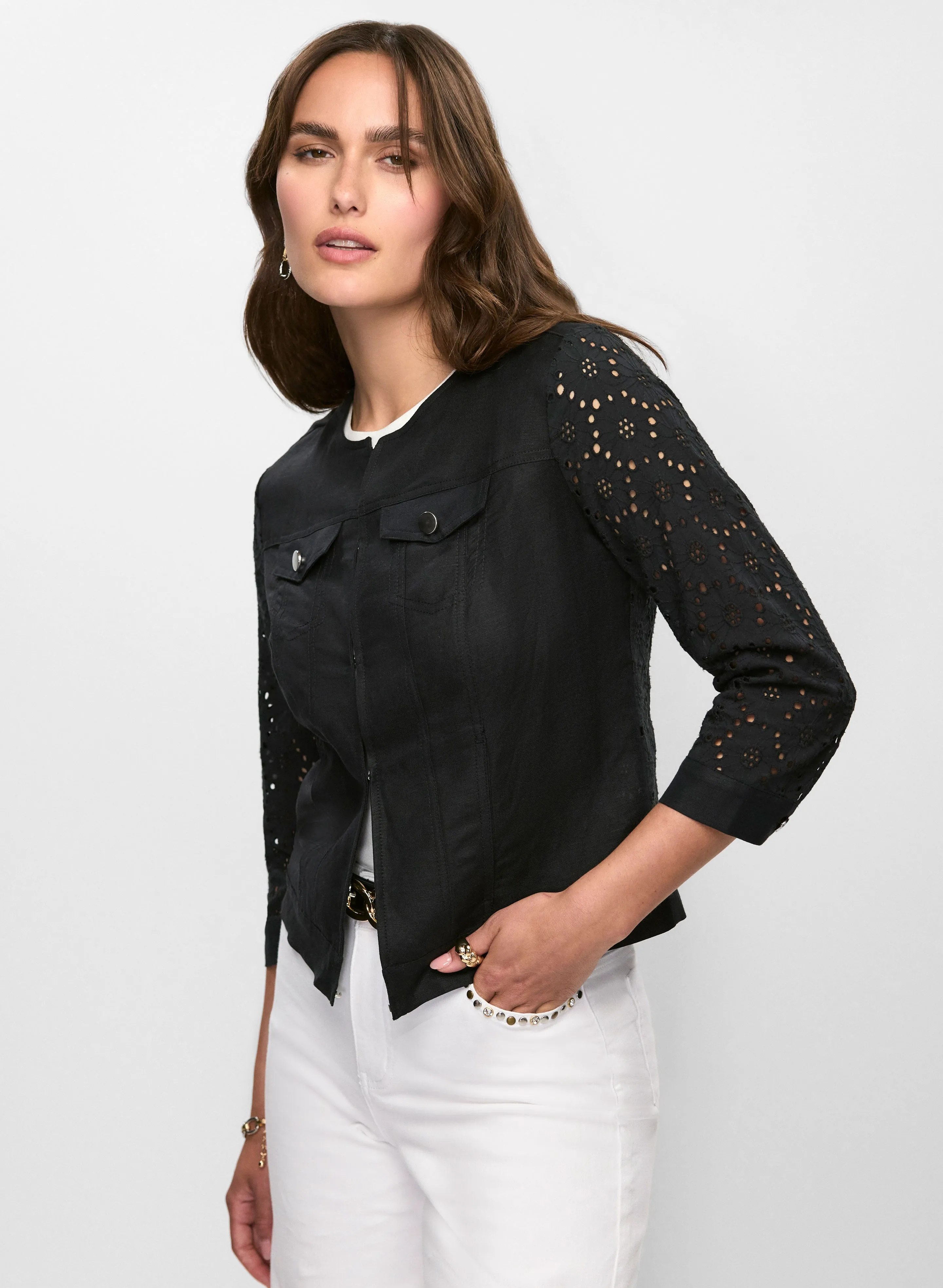 Linen-Blend Lace Jacket sold by Melanie Lyne product image thumbnail 5