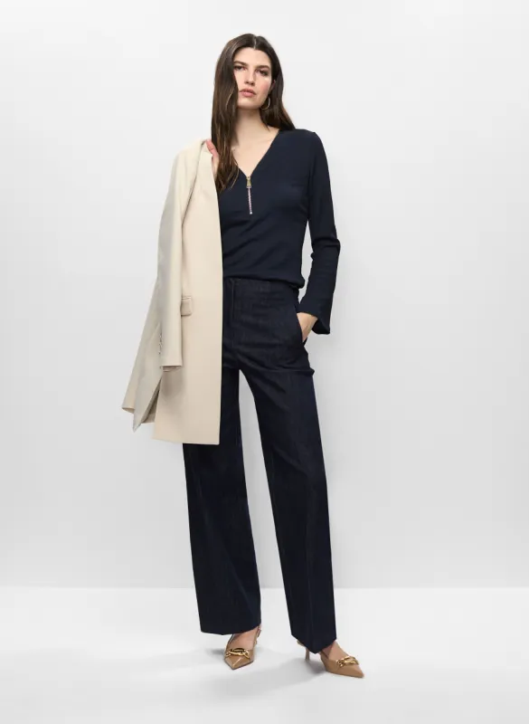 Redingote Jacket & Wide Leg Denim Pants sold by Melanie Lyne