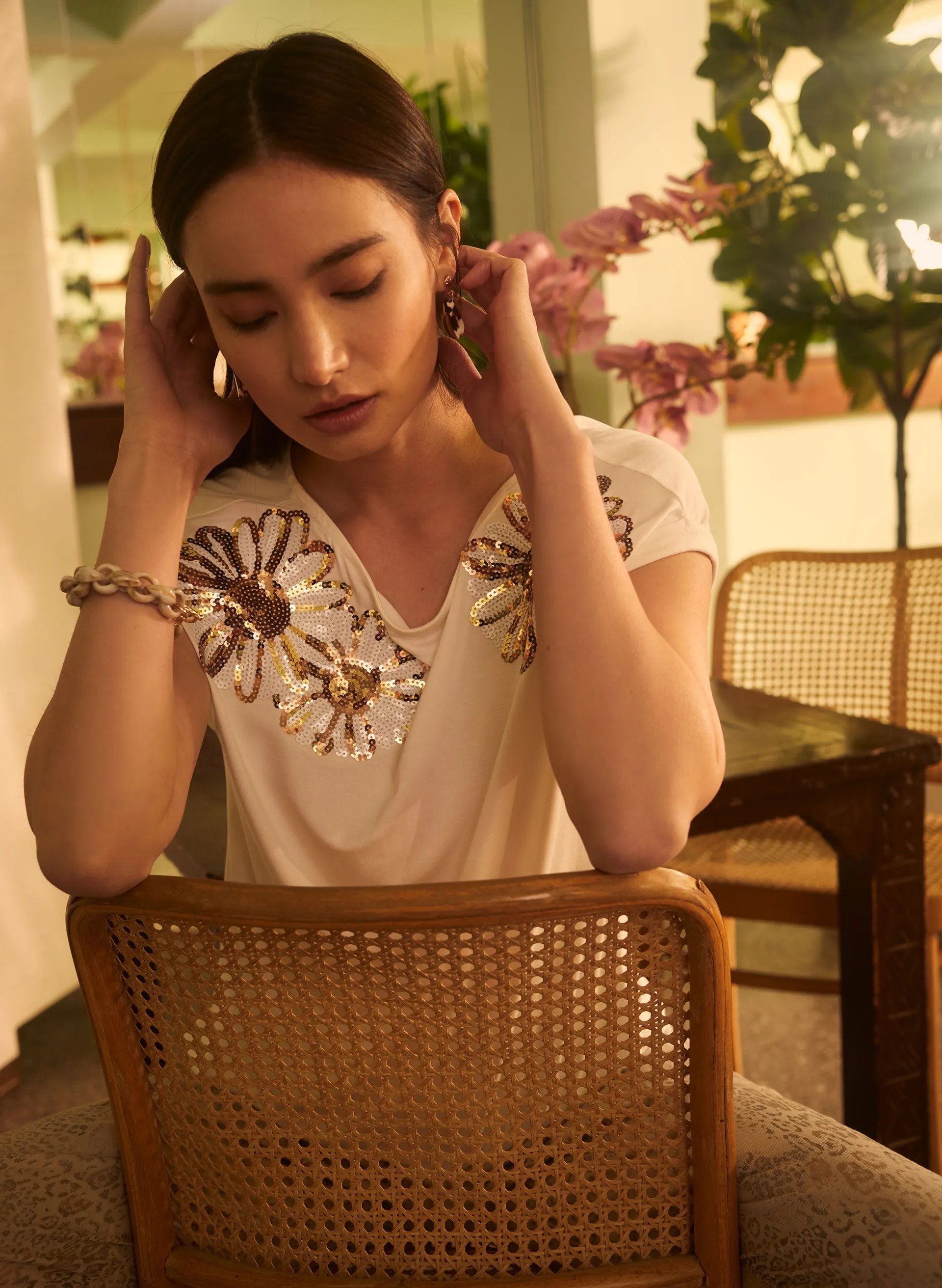 Sequin Daisy Detail Tee sold by Melanie Lyne product image thumbnail 3