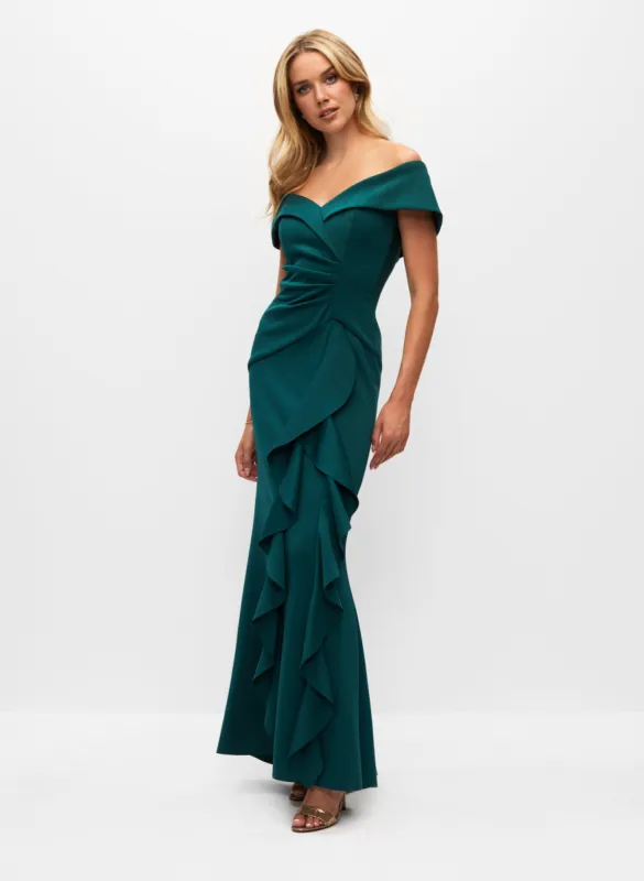 Off The Shoulder Ruffle Gown sold by Melanie Lyne