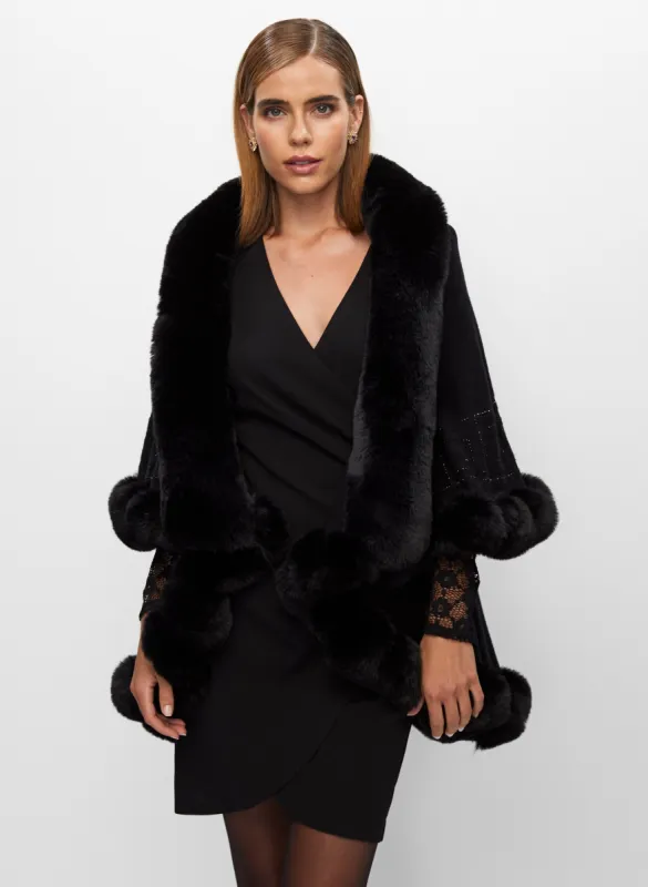 Rhinestone & Faux Fur Detail Poncho sold by Melanie Lyne