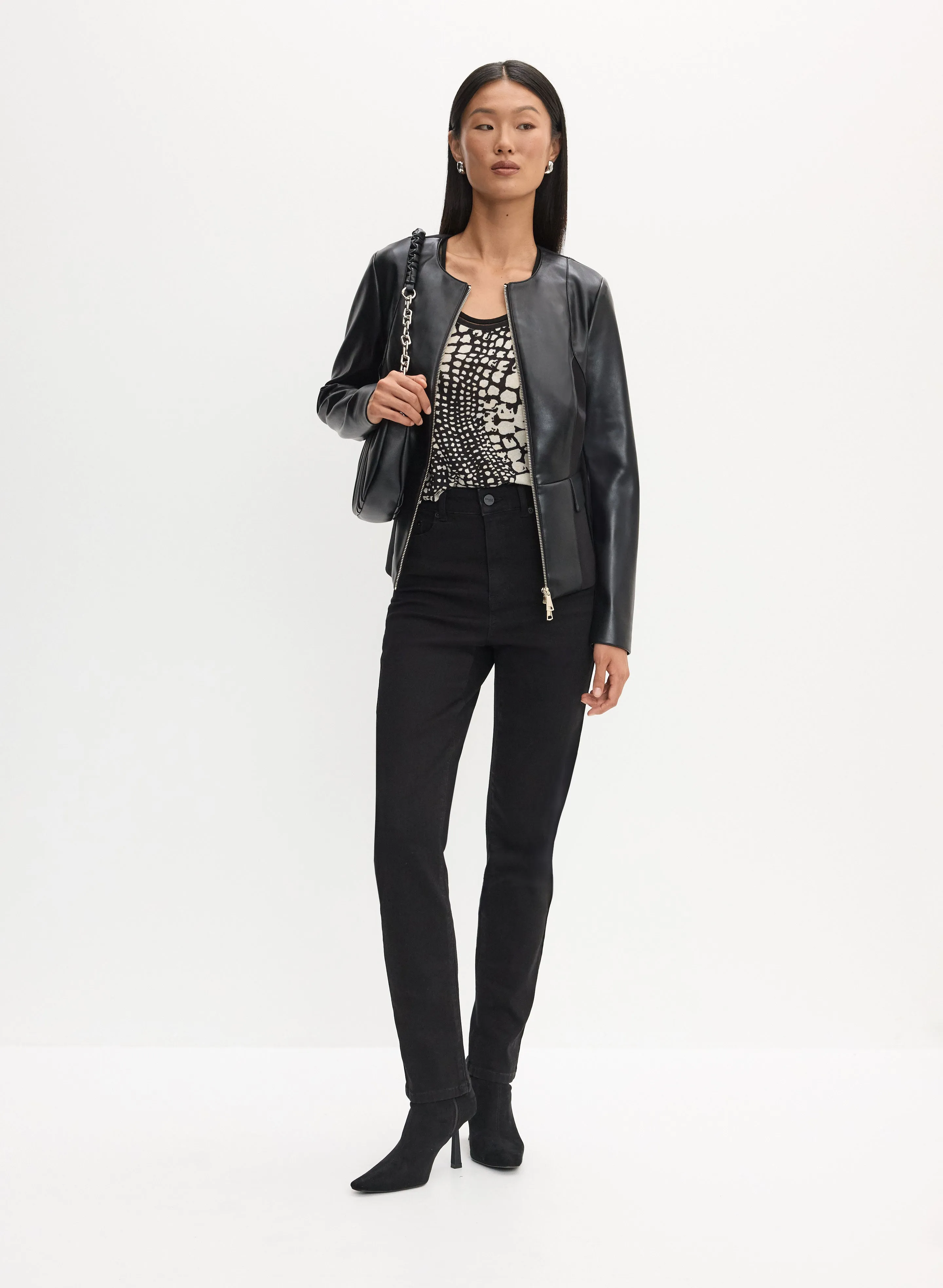 Vegan Leather Jacket & Straight Leg Jeans sold by Melanie Lyne