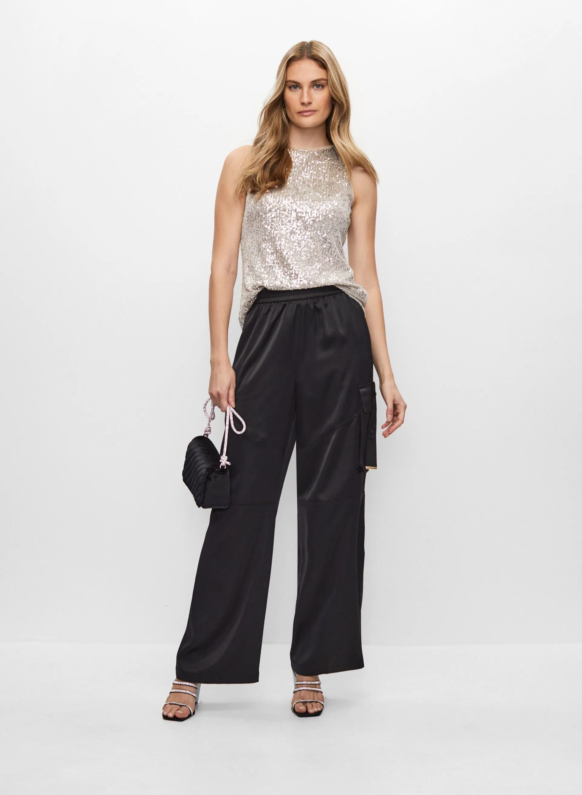 Sequin Top & Satin Cargo Pants sold by Melanie Lyne