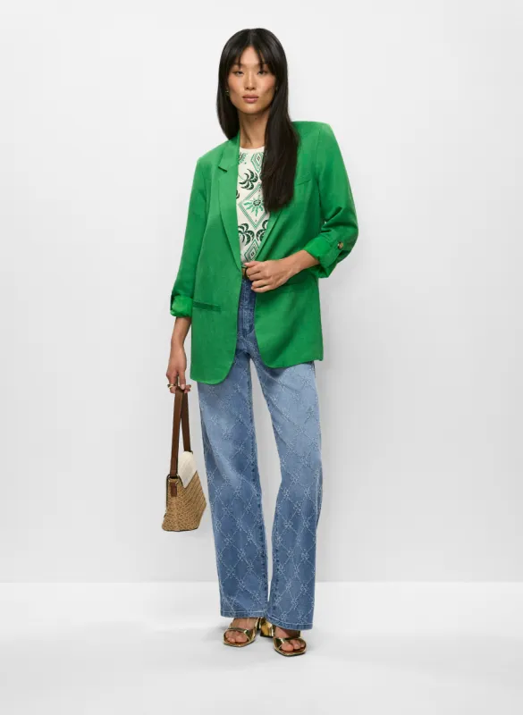 Linen Roll-Up Sleeve Blazer & Distressed Detail Wide Leg Jeans sold by Melanie Lyne